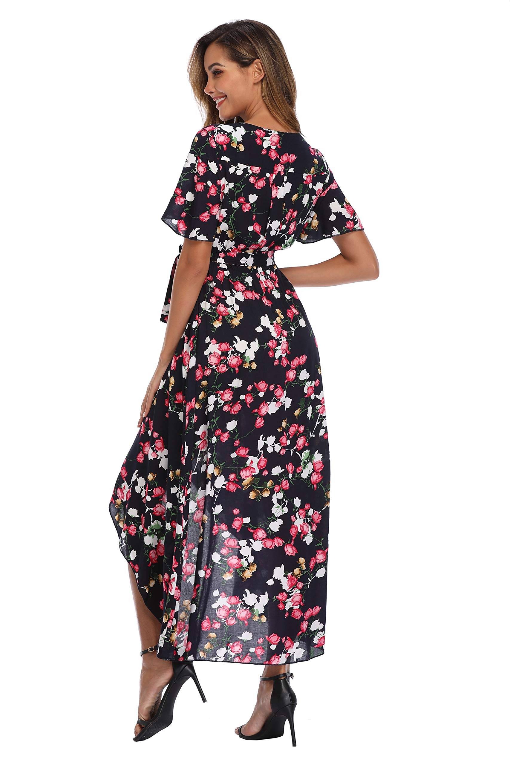 Women's Wrap V Neck Floral Summer Dresses Maxi