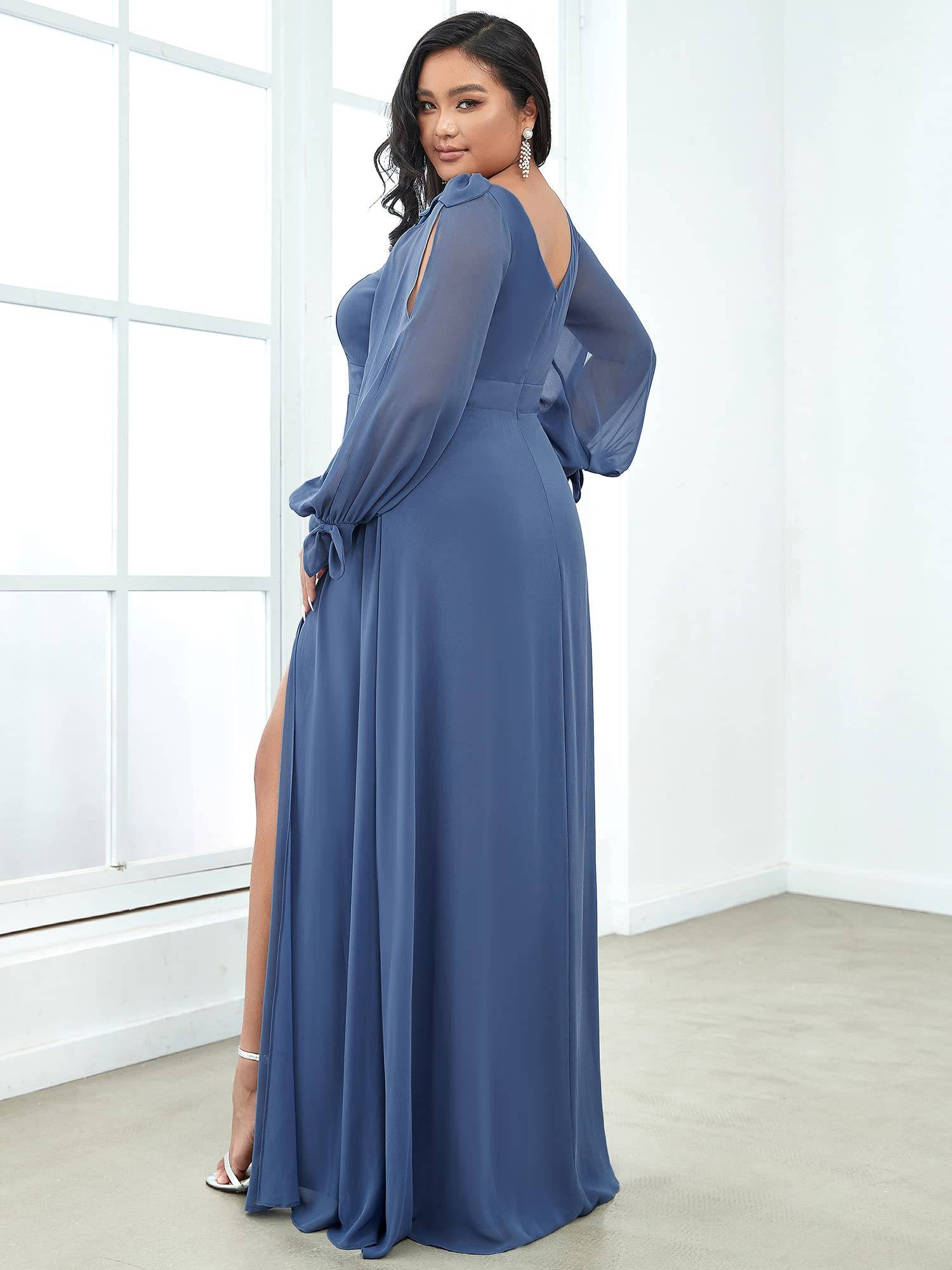 Plus Size Chiffon Long Sleeve Formal Dress