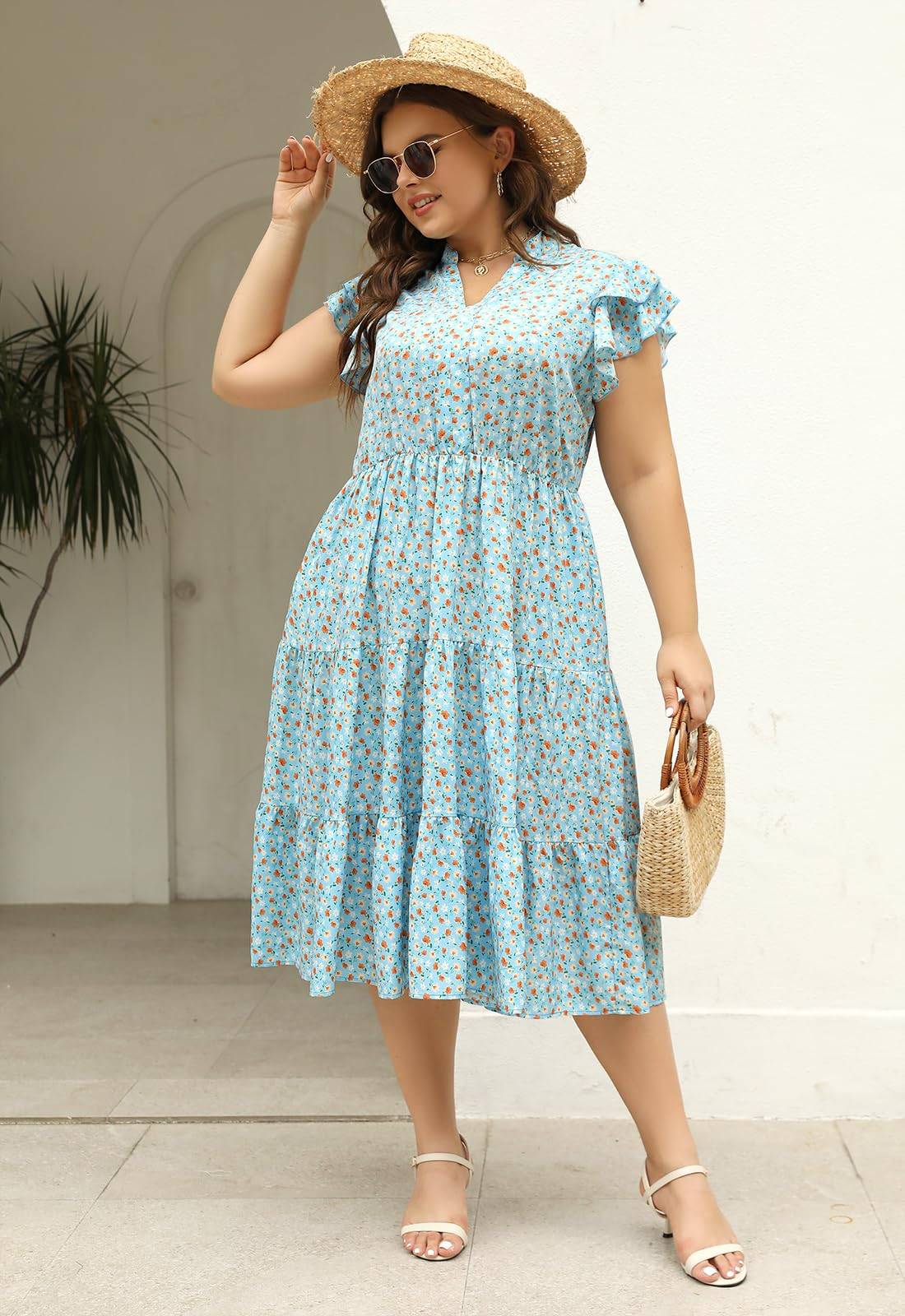 Plus Size Midi DressesWomen Boho Floral Dress