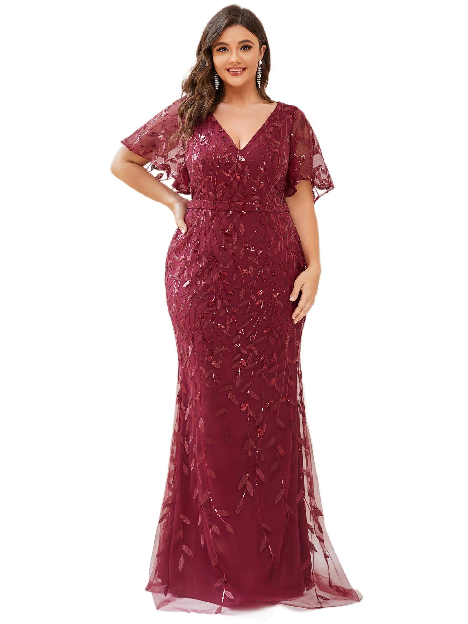 Women's V-Neck Sparkly Formal Dresses Plus Size