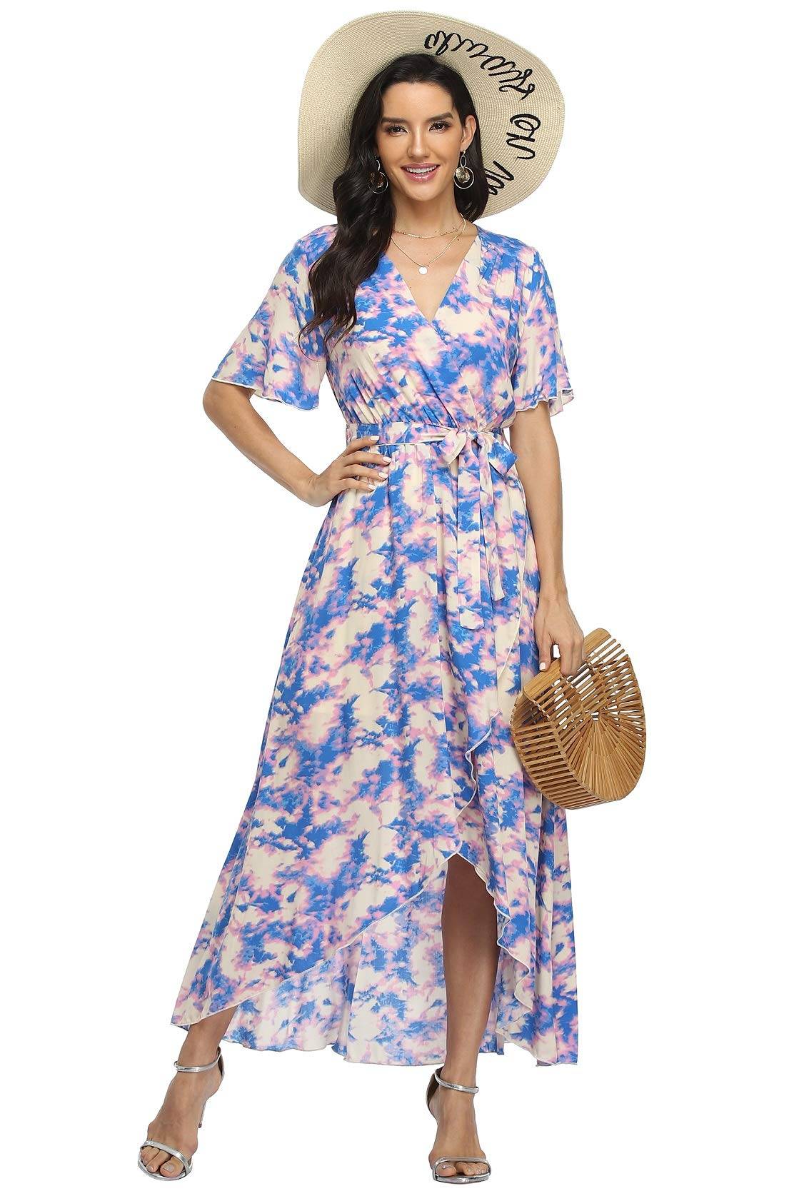 Women's Wrap V Neck Floral Summer Dresses Maxi