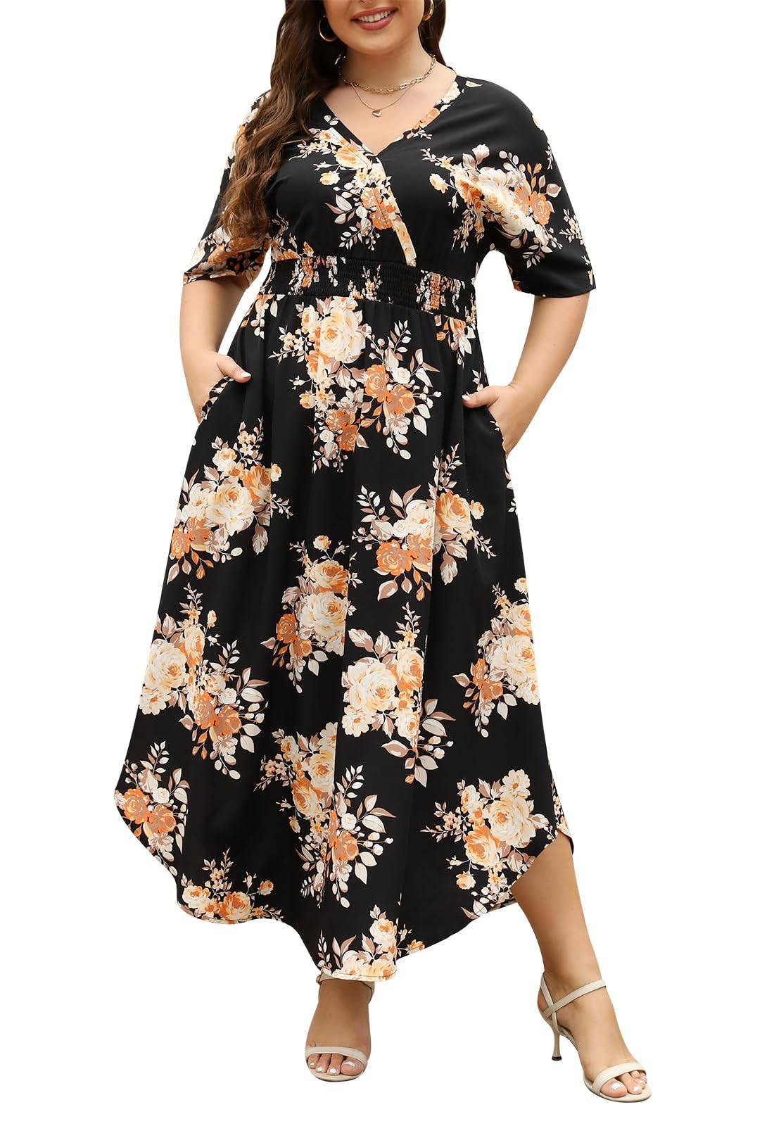 Womens Plus Size Boho Print Maxi Dress with Pocket