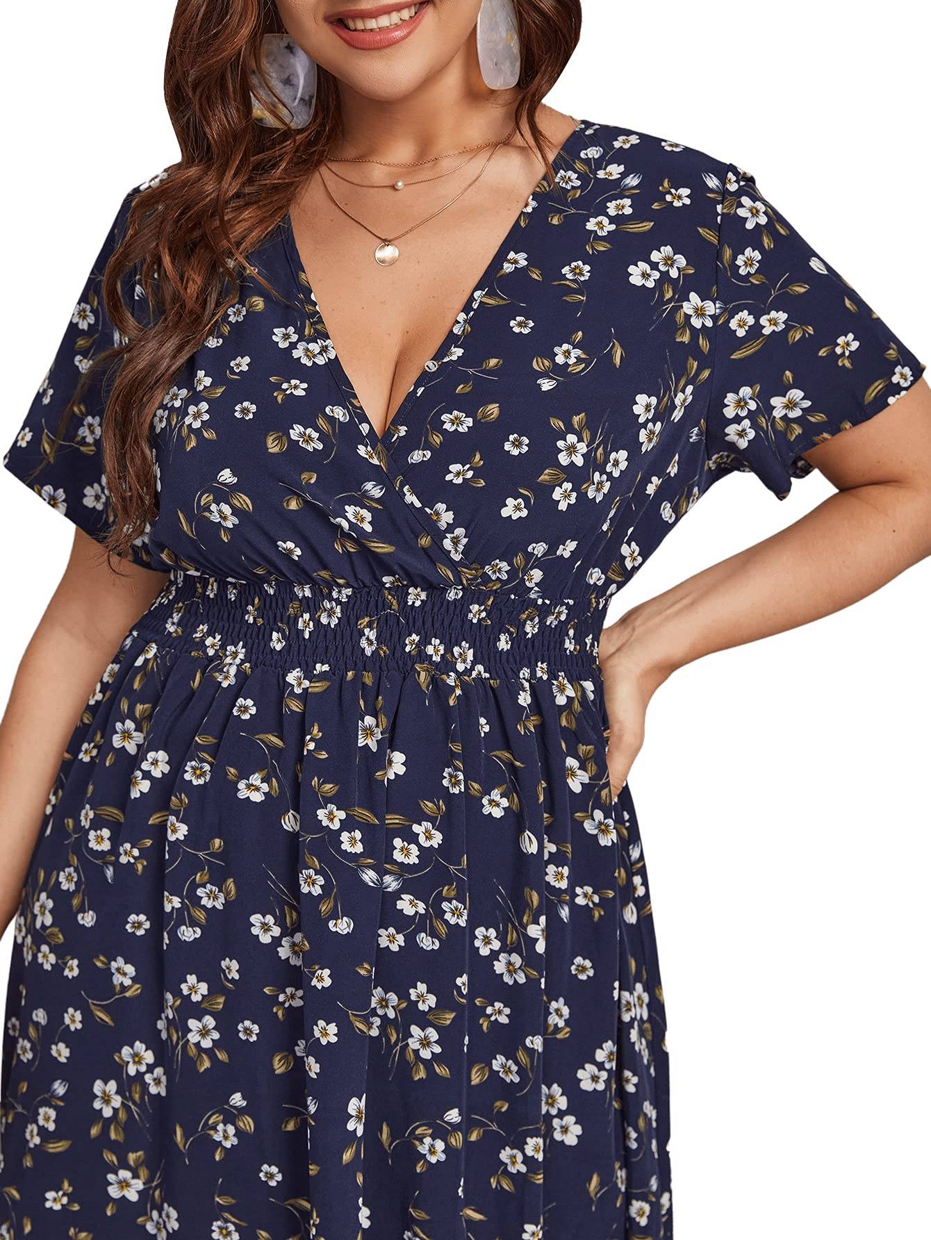 Women's Plus Size Boho Floral V Neck A Line Dress