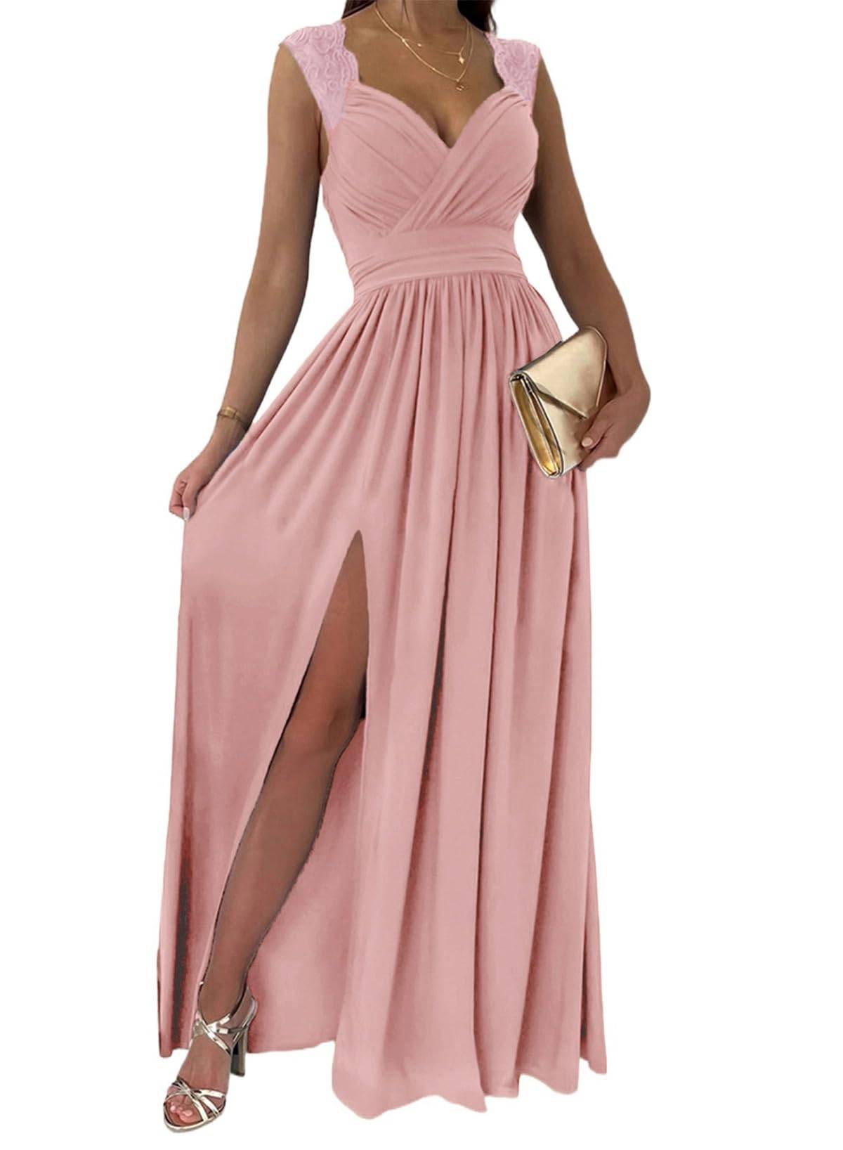 Womens Wrap V-Neck Sexy Wedding Guest Maxi Dresses