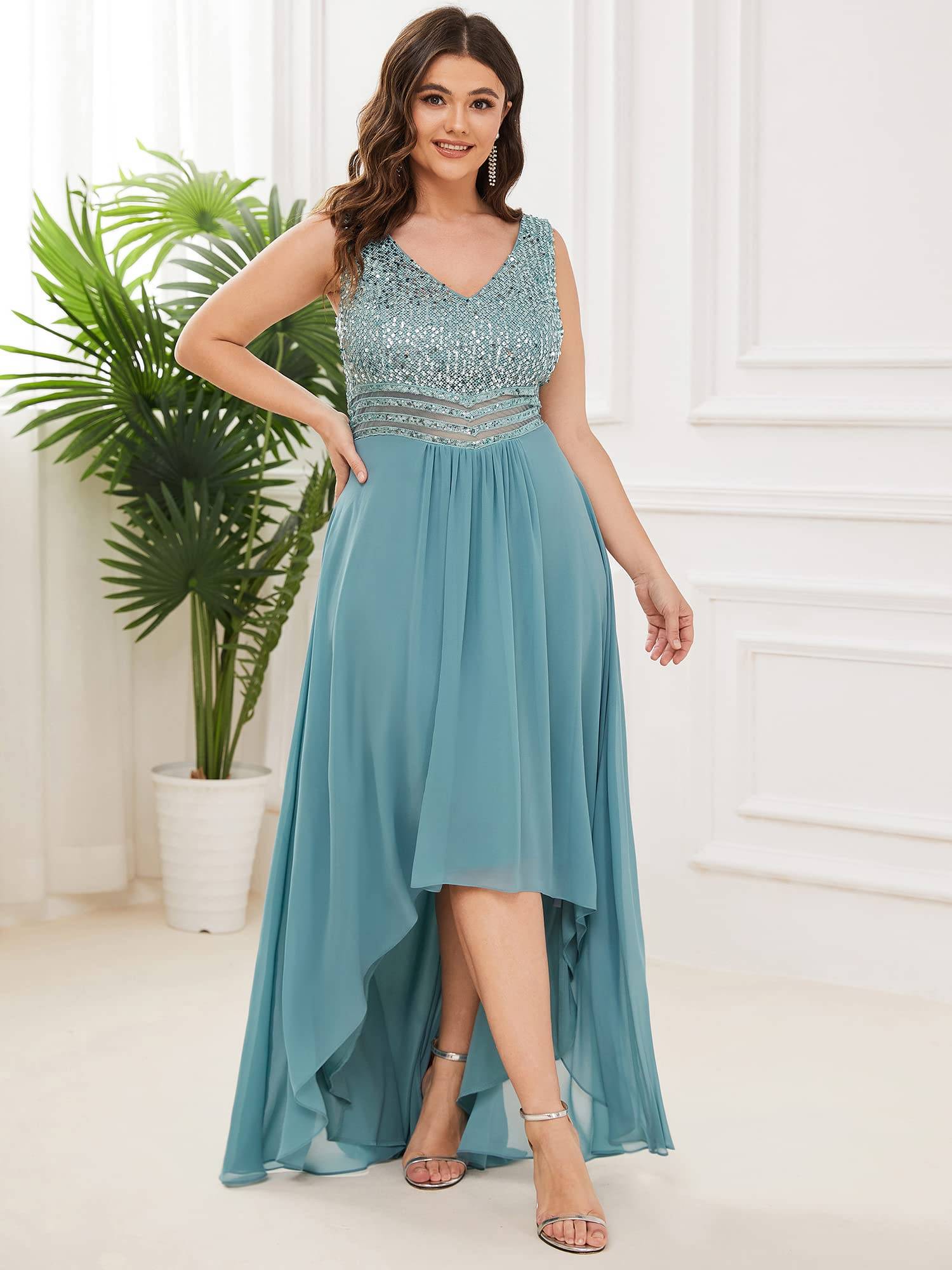 Plus Women V Neck Maxi Formal Party Dress