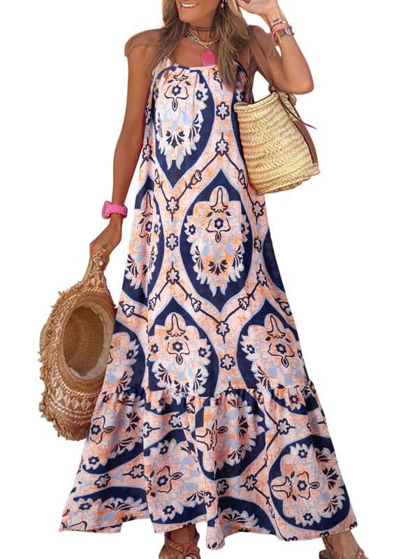 Women Strap Neck Boho Maxi Dress Plus Size