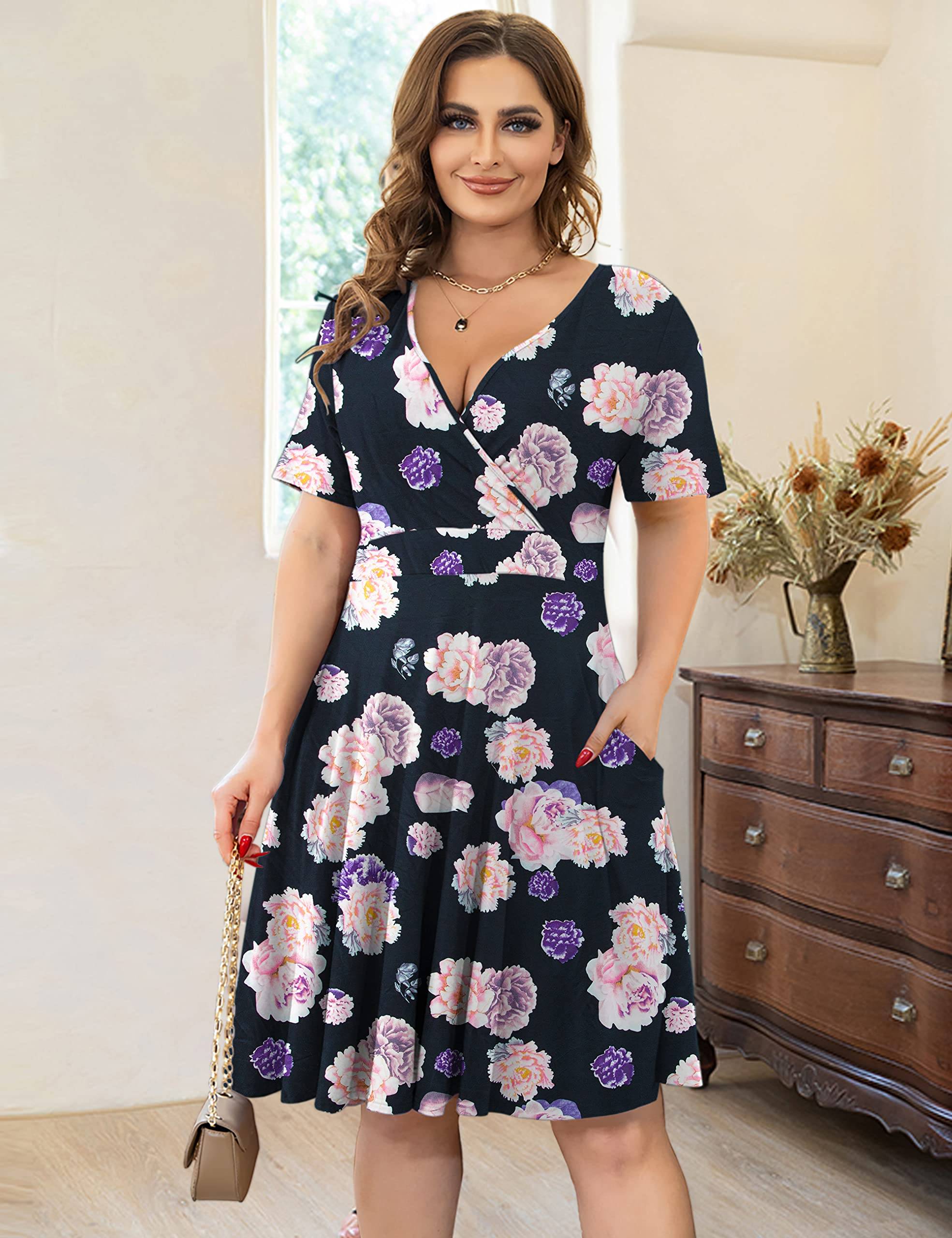 Womens Plus Size Dresses Wrap Dress with Pockets