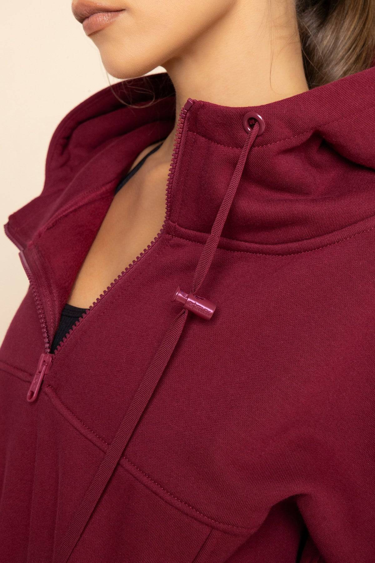 Half Zip Warm Up Hoodie - Crimson