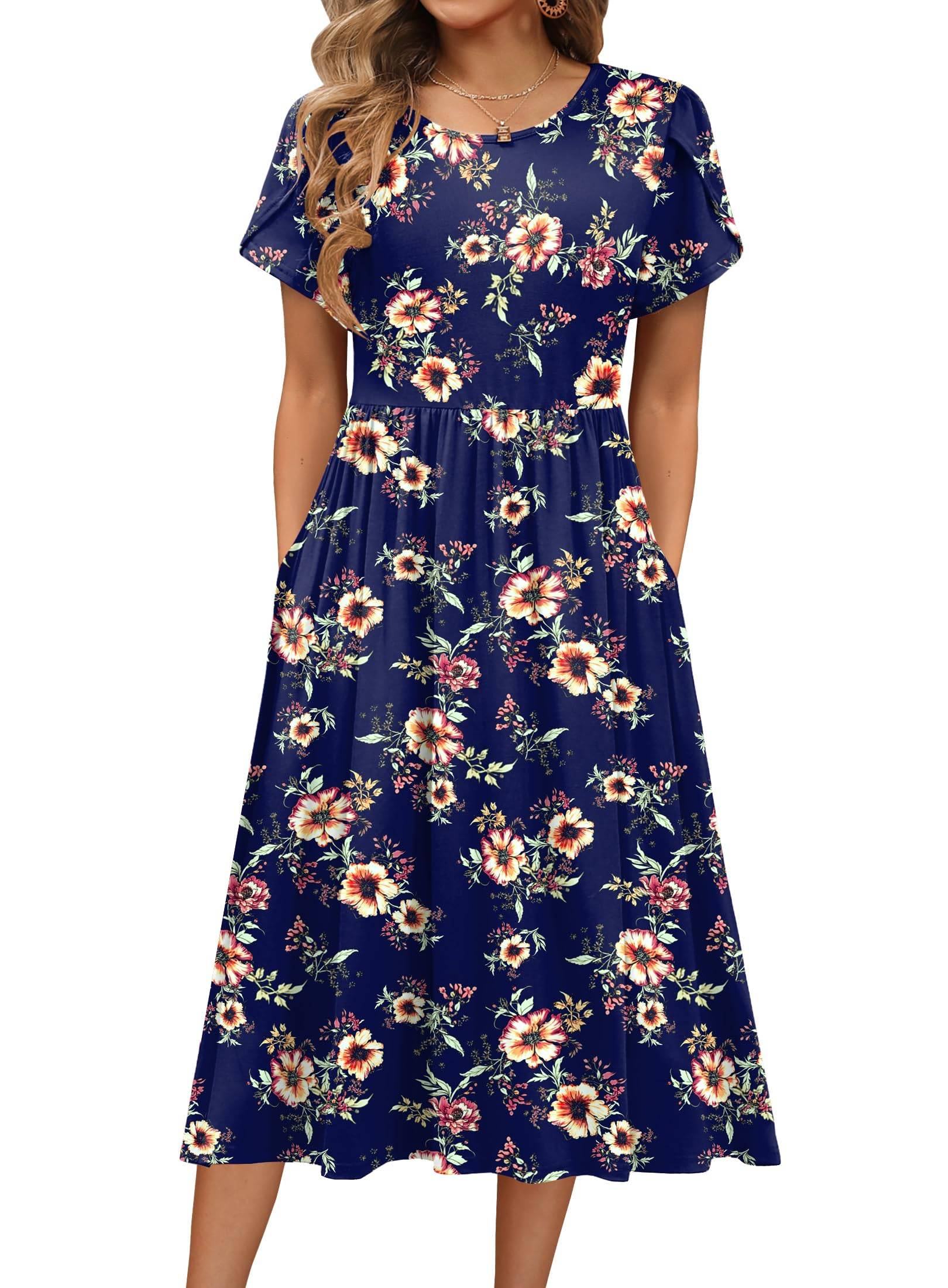 Women's A-Line Midi Dresses Floral Beach Sundress