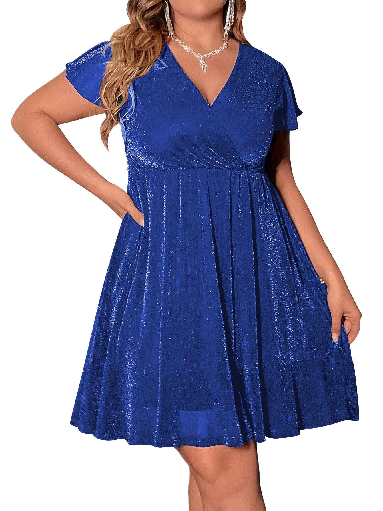 Women's Plus Size Glitter Wrap Party A Line Dress