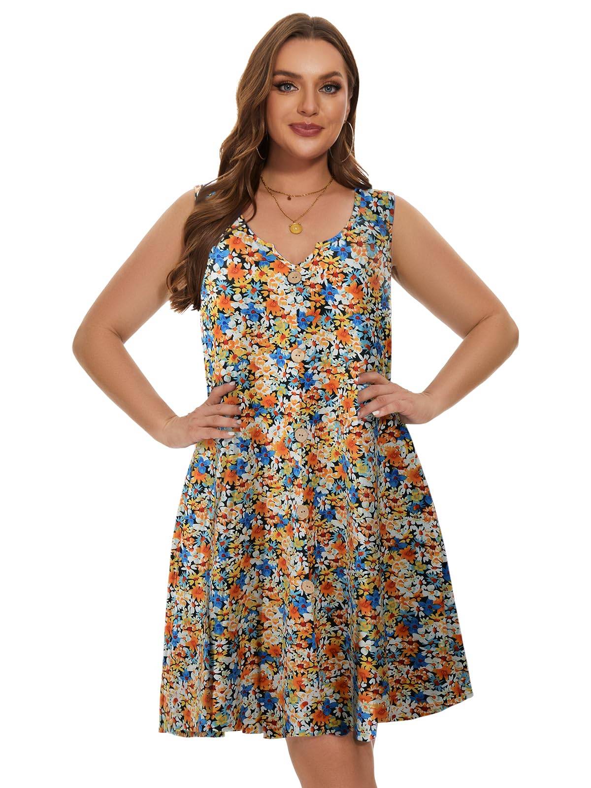 Women Plus Size A Line Sundresses Midi Dress