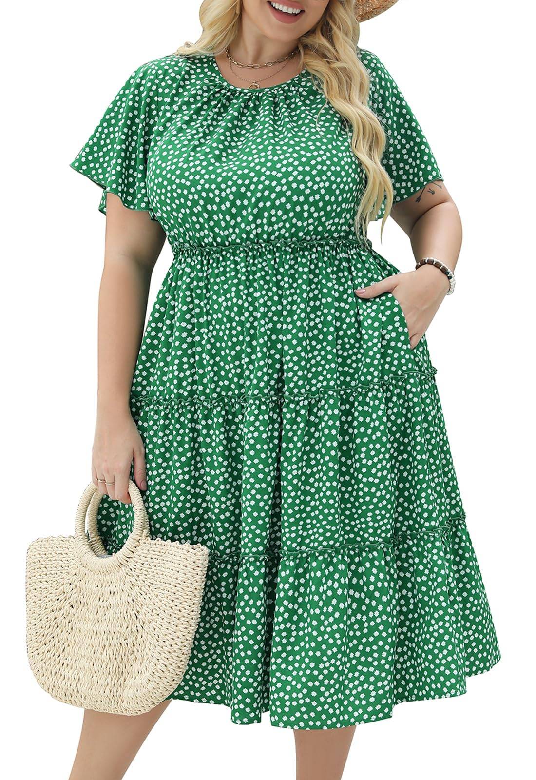 Women Plus Size Summer Midi Dress with Pocket