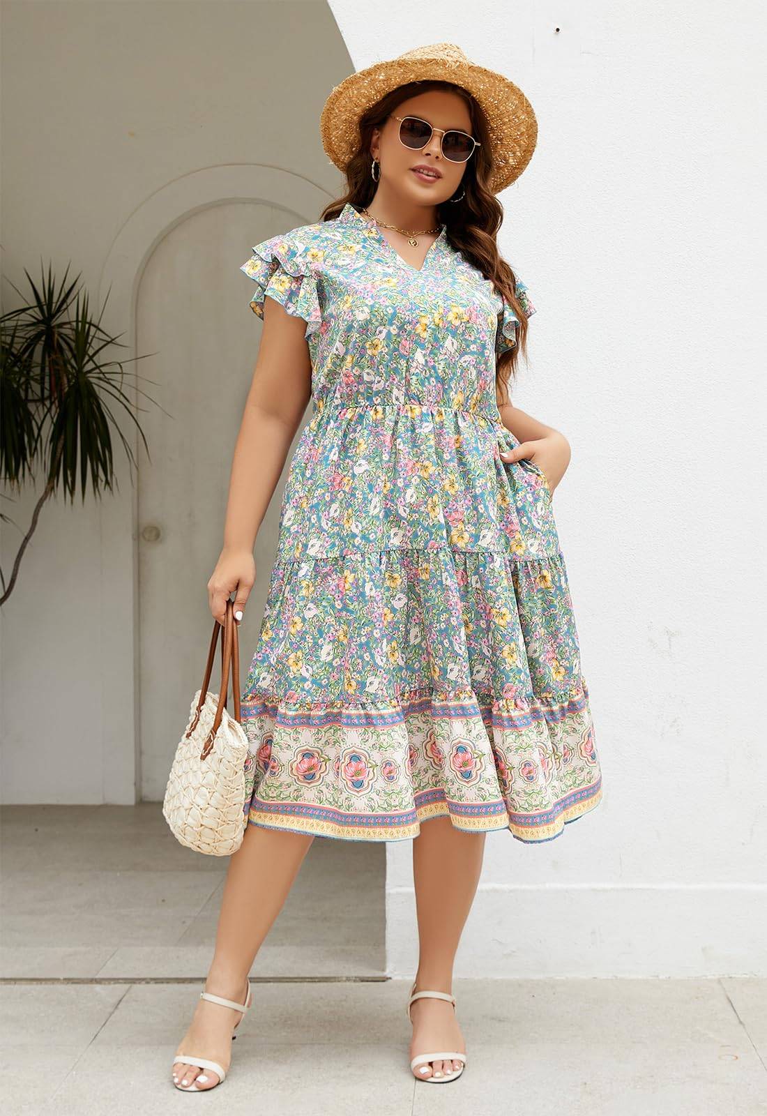 Plus Size Midi DressesWomen Boho Floral Dress