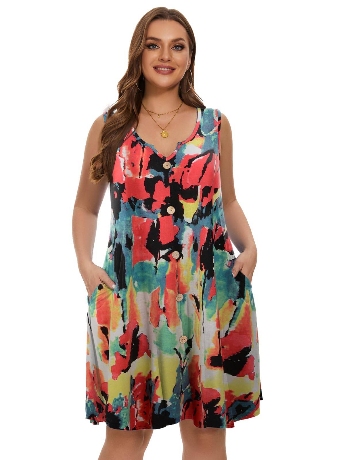 Women Plus Size A Line Sundresses Midi Dress