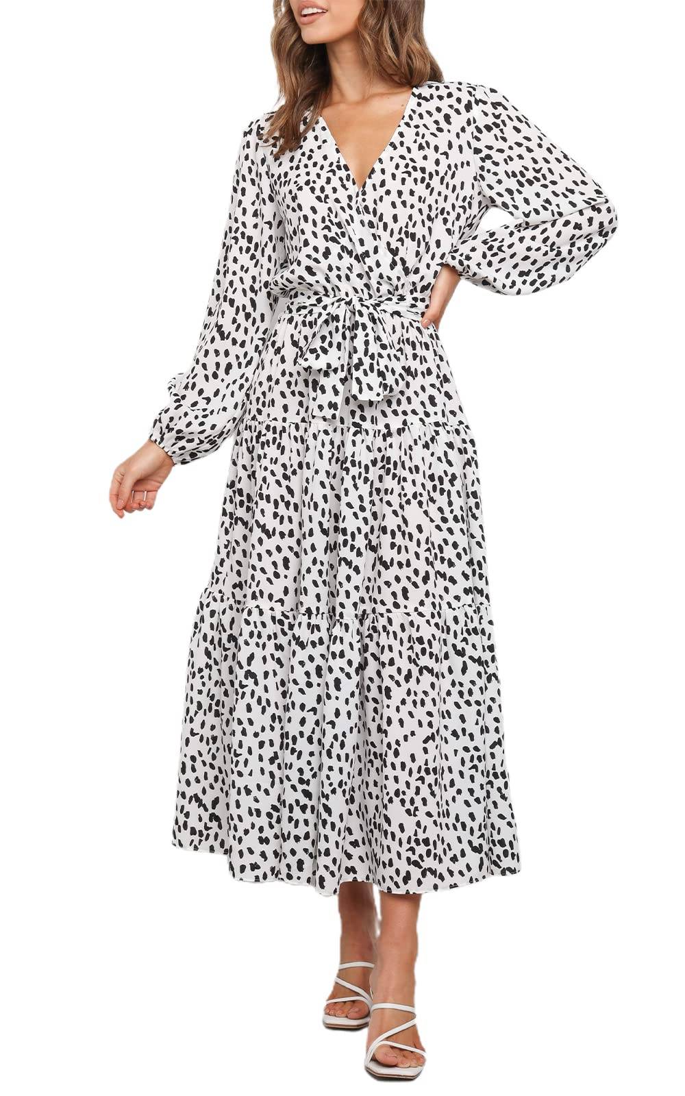 Womens Long Sleeve V Neck Floral Maxi Dress Boho