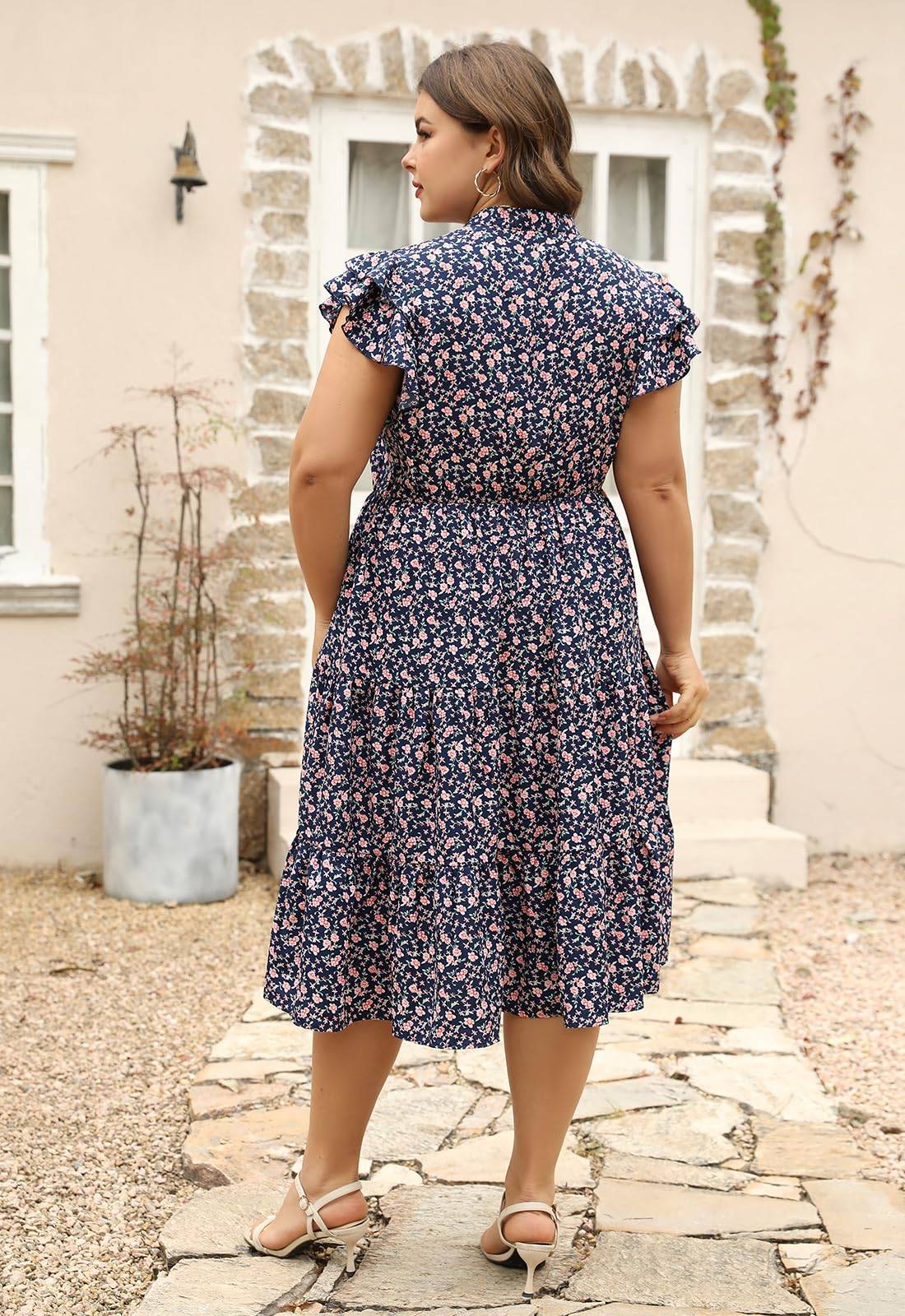 Plus Size Midi DressesWomen Boho Floral Dress