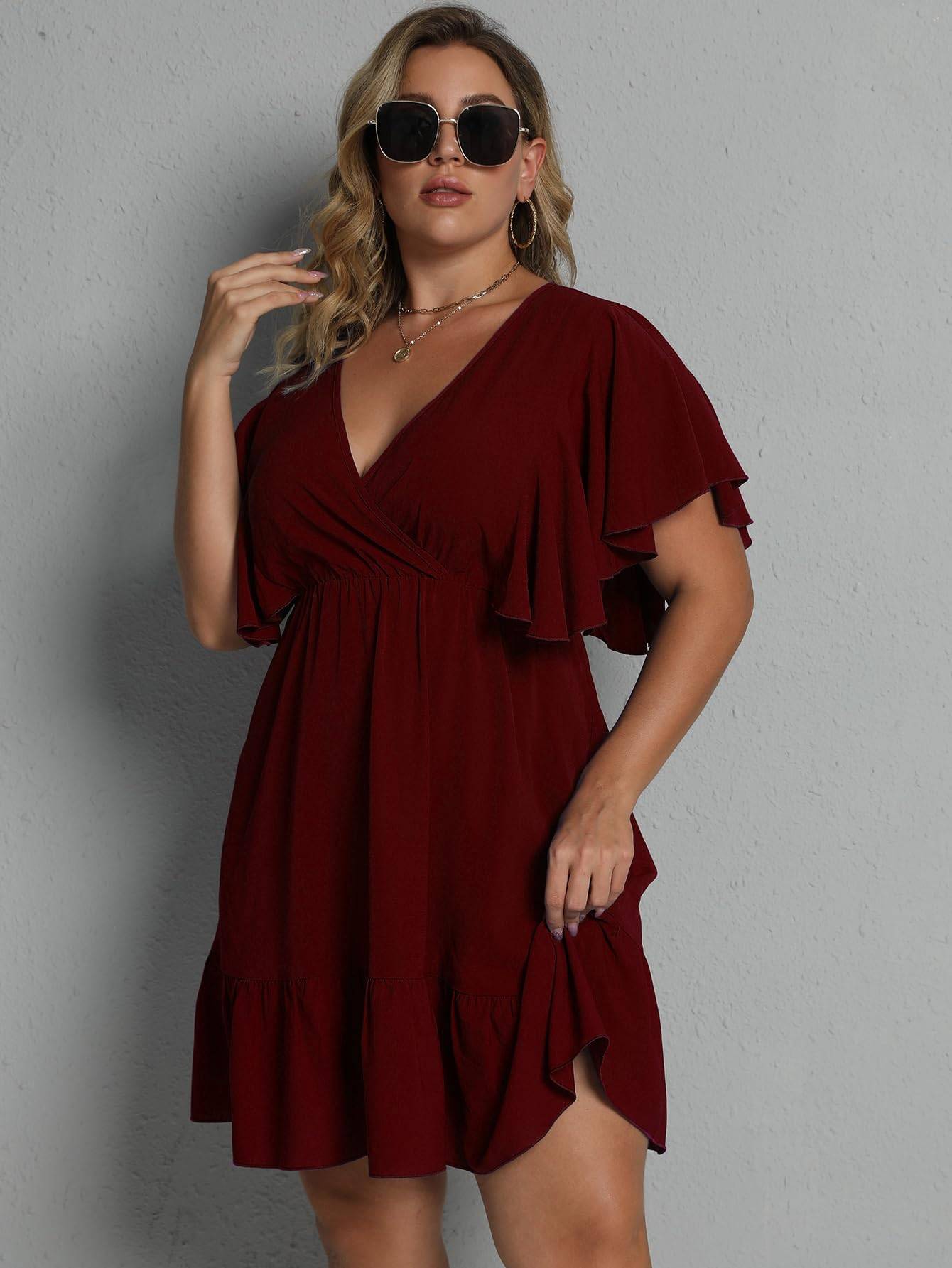 Women's Plus Size Wrap V Neck Short A Line Dress