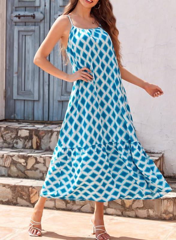 Women Strap Neck Boho Maxi Dress Plus Size