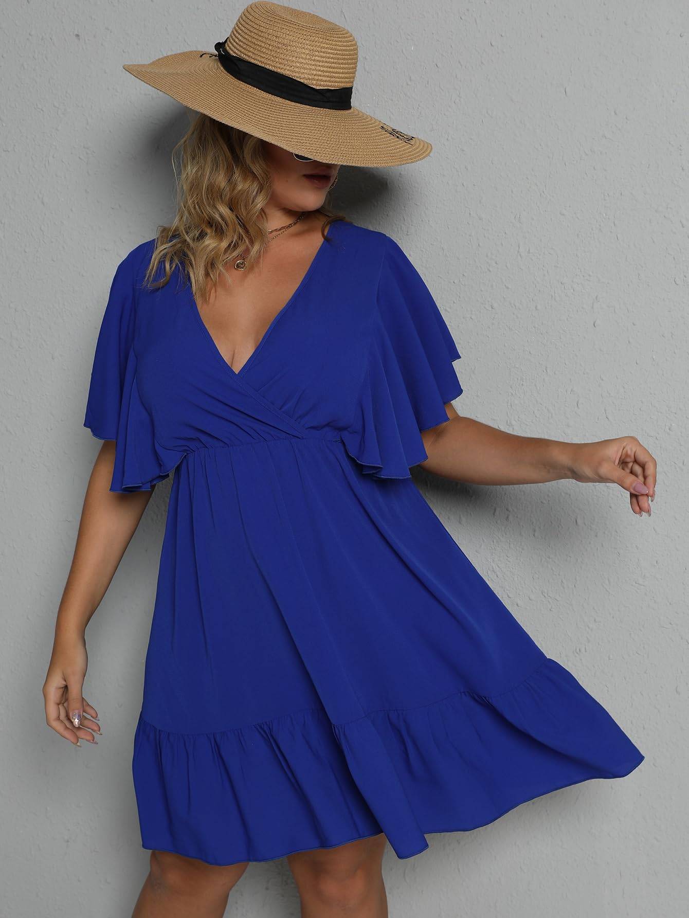 Women's Plus Size Wrap V Neck Short A Line Dress