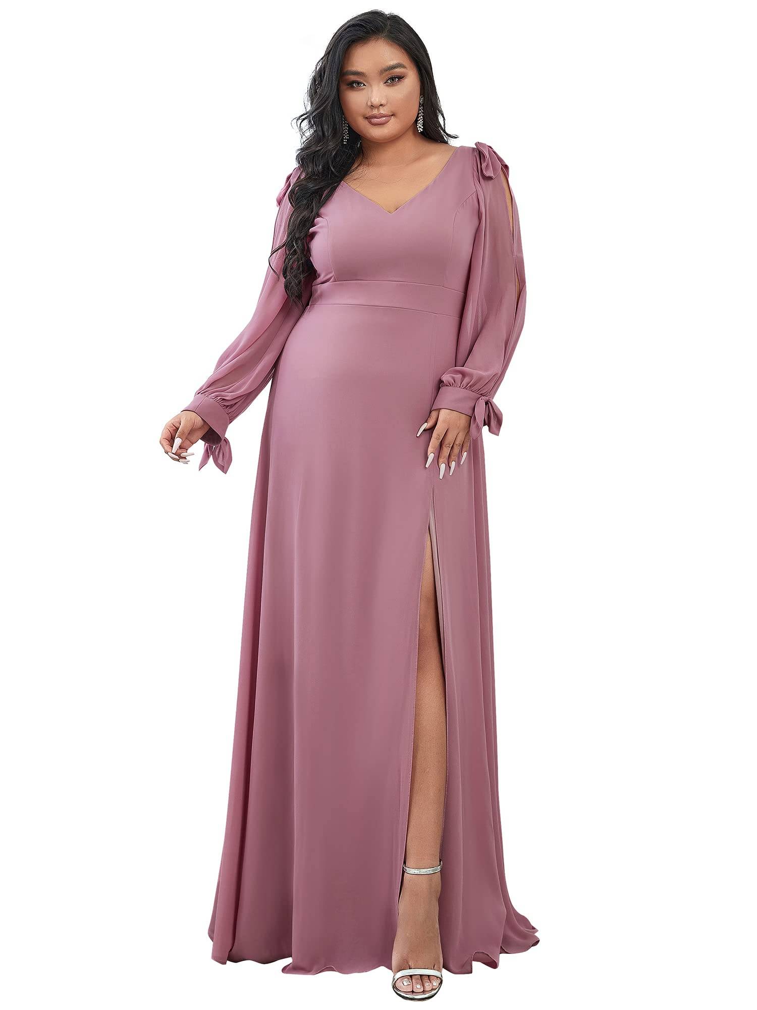 Plus Size Chiffon Long Sleeve Formal Dress