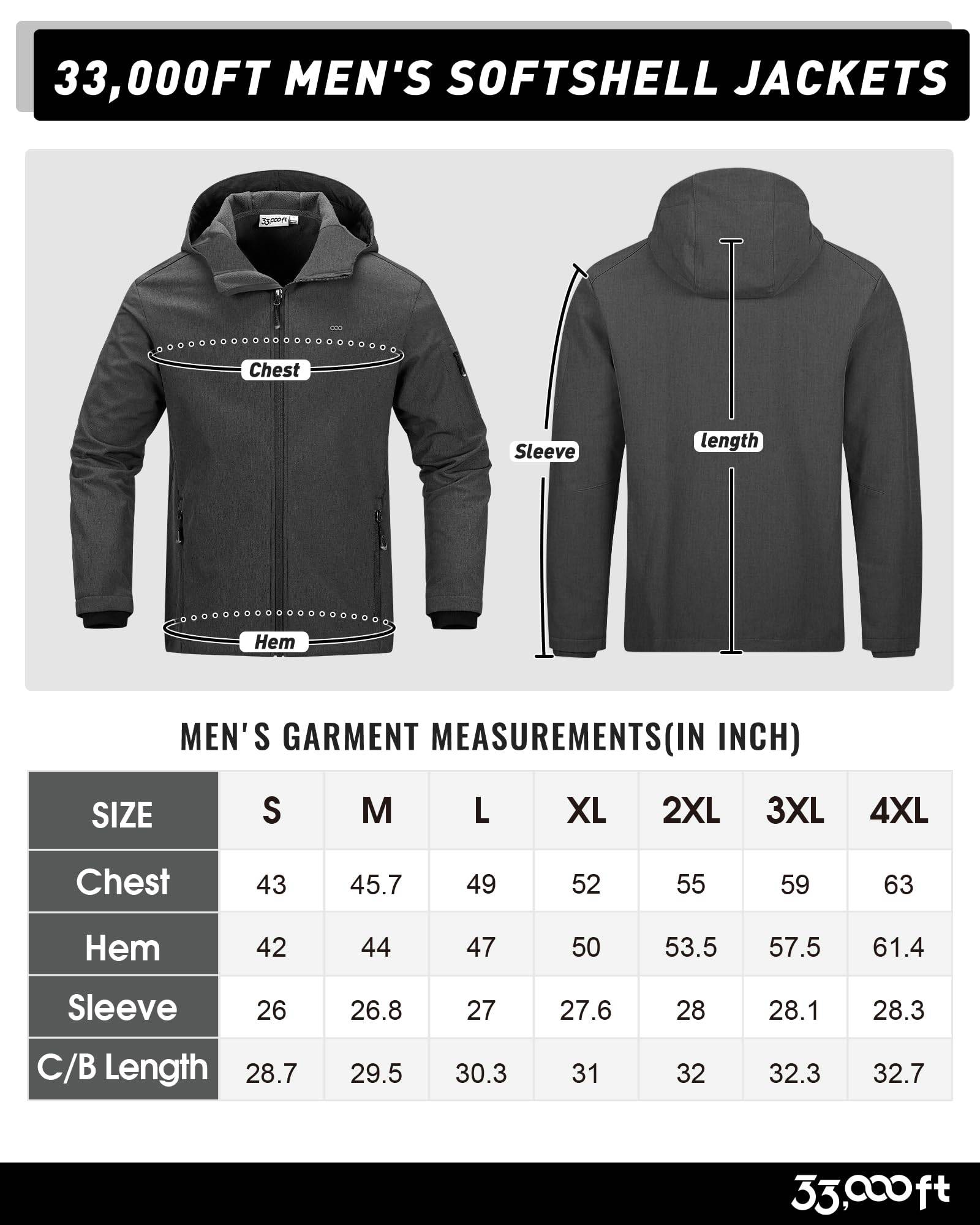 Men's Hooded Softshell Jacket Waterproof Lightweight Insulated Windbreaker Fleece Lined Rain Shell Jacket