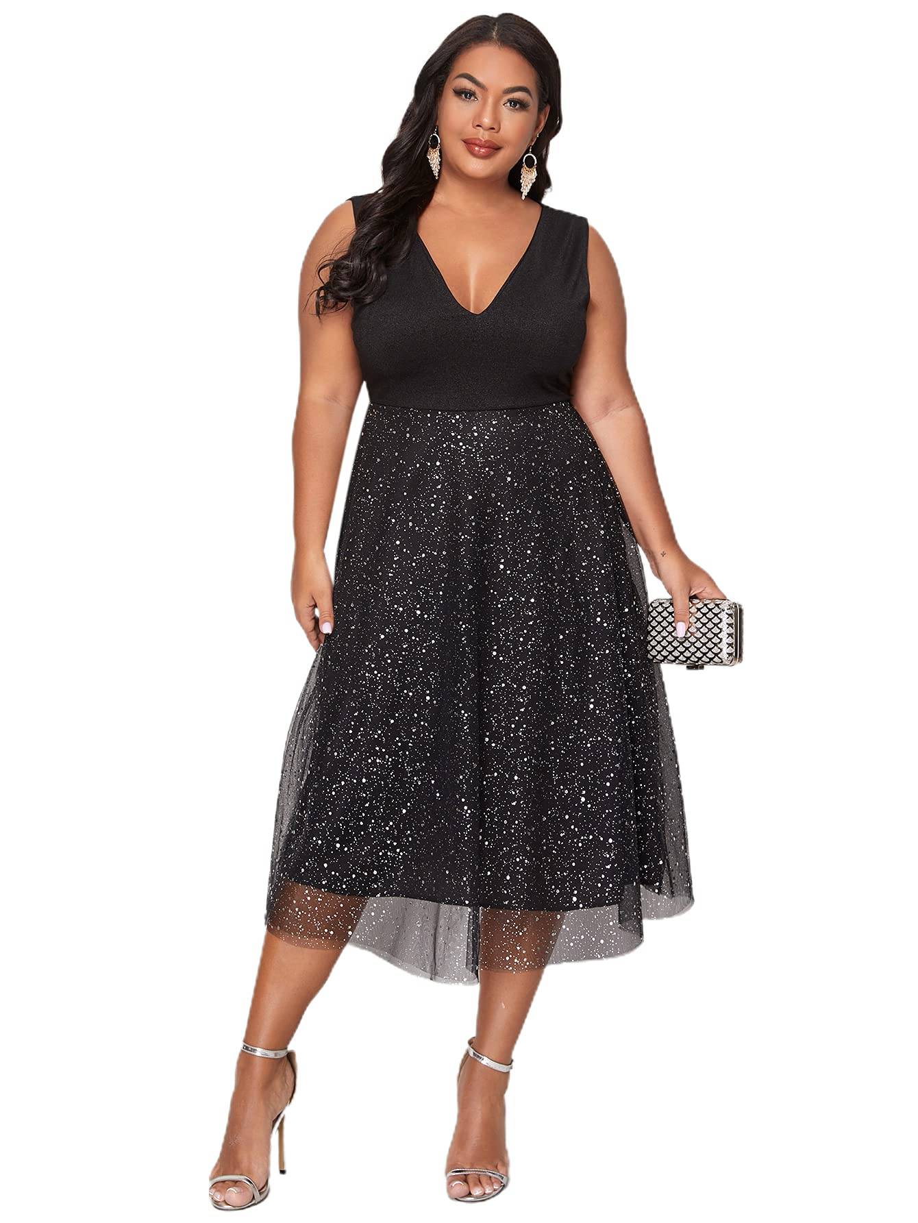 Women's Plus Size V Neck Party Midi Dress