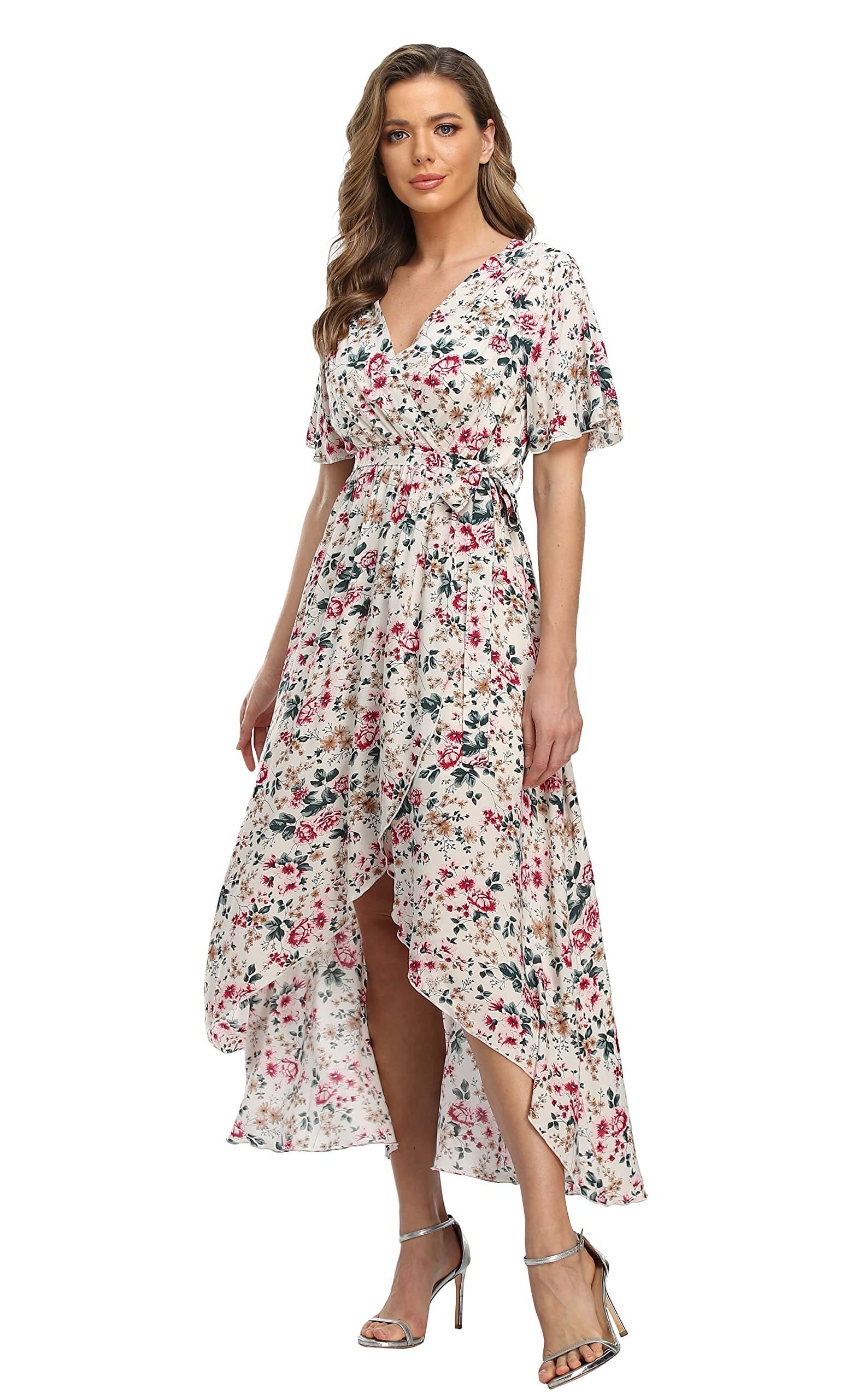 Women's Wrap V Neck Floral Summer Dresses Maxi