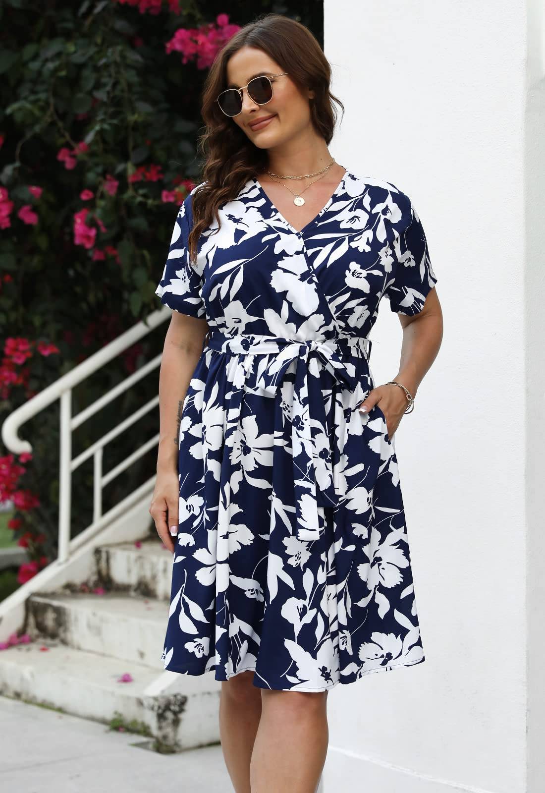 Womens Plus Size Boho Wrap Dress Floral Print