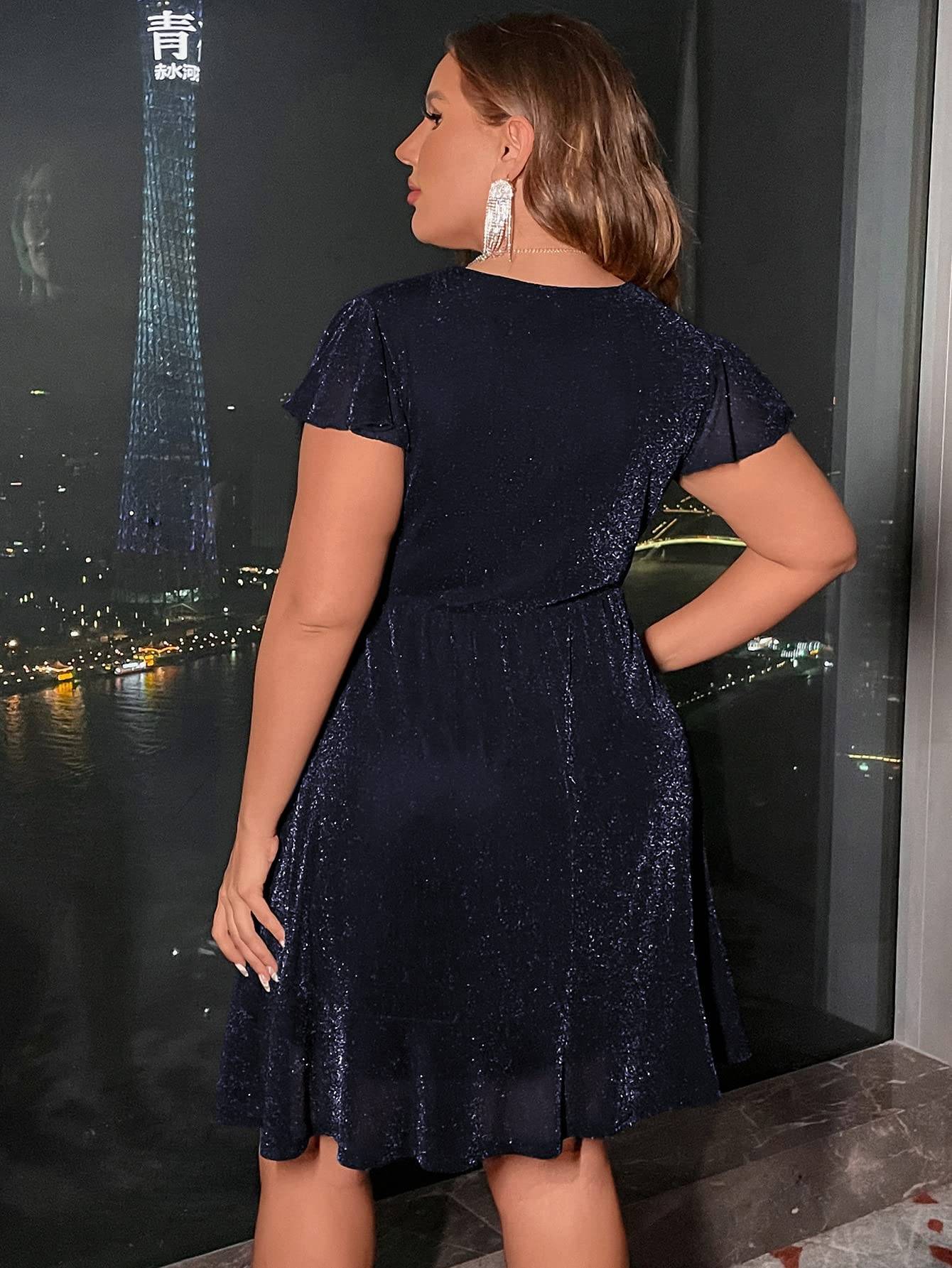 Women's Plus Size Glitter Wrap Party A Line Dress