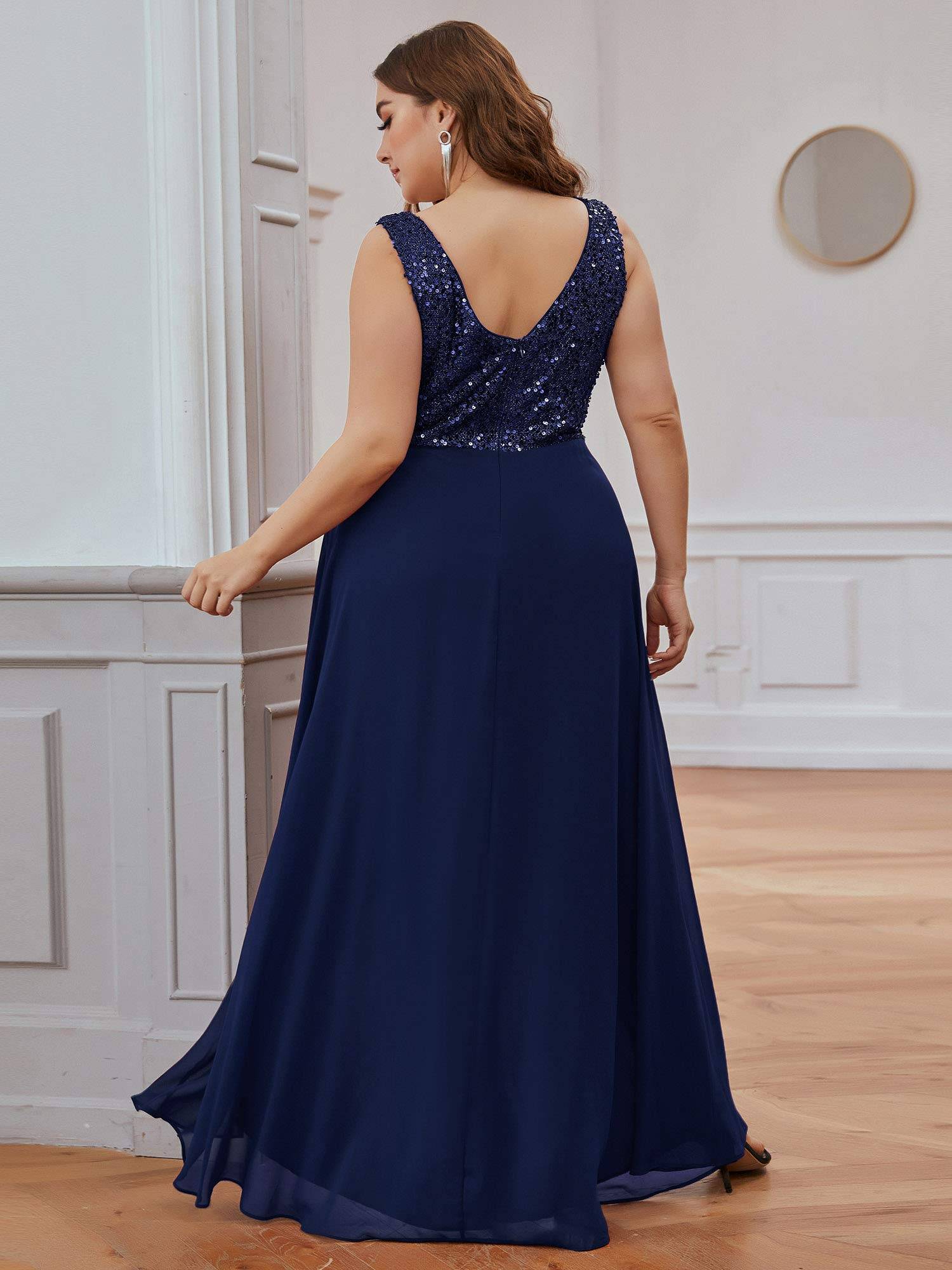 Plus Women V Neck Maxi Formal Party Dress