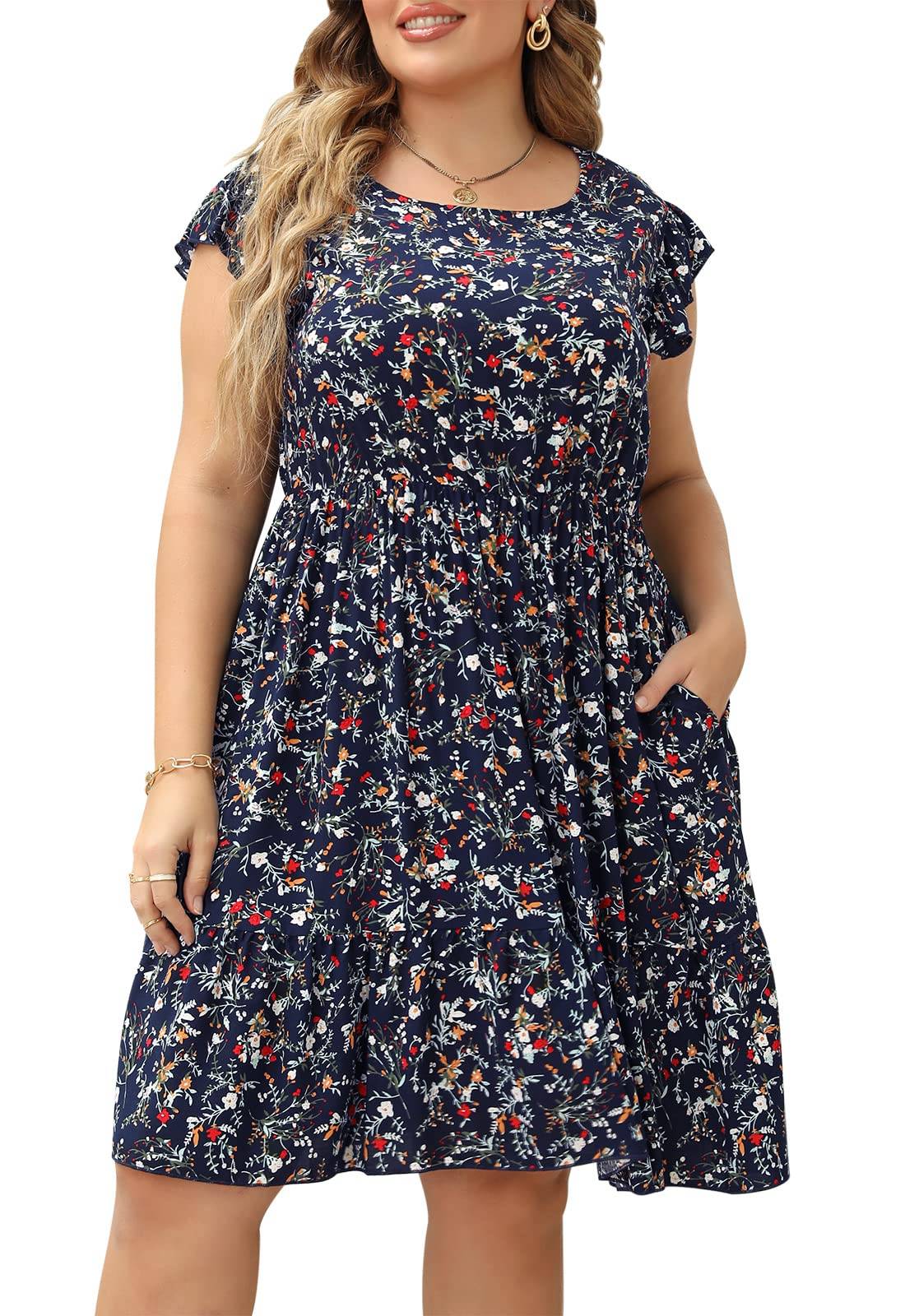 Plus Size Dresses Women Boho Floral Midi Dress