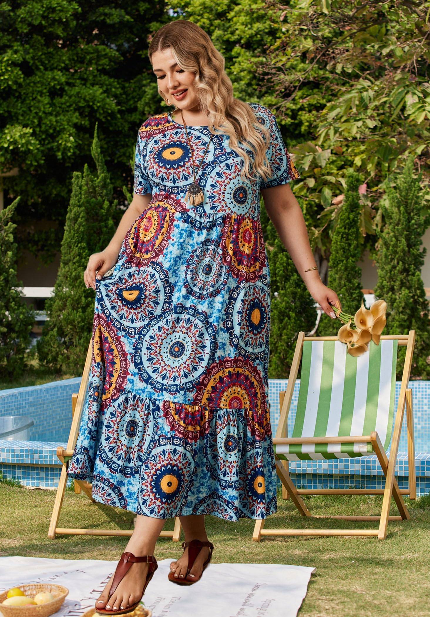 Women Plus Size Long Maxi Dresses with Pockets