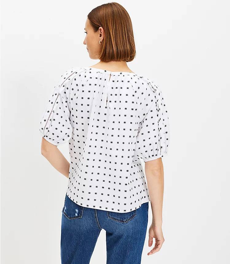 Plaid Cutout Raglan Sleeve Dotted Blouse