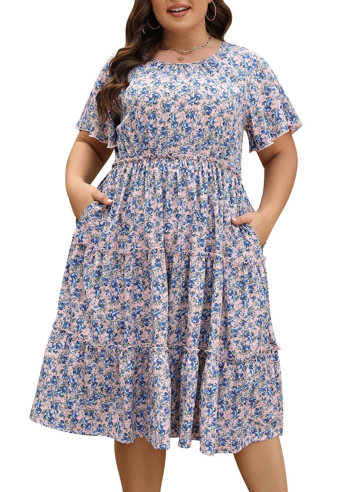 Women Plus Size Summer Midi Dress with Pocket