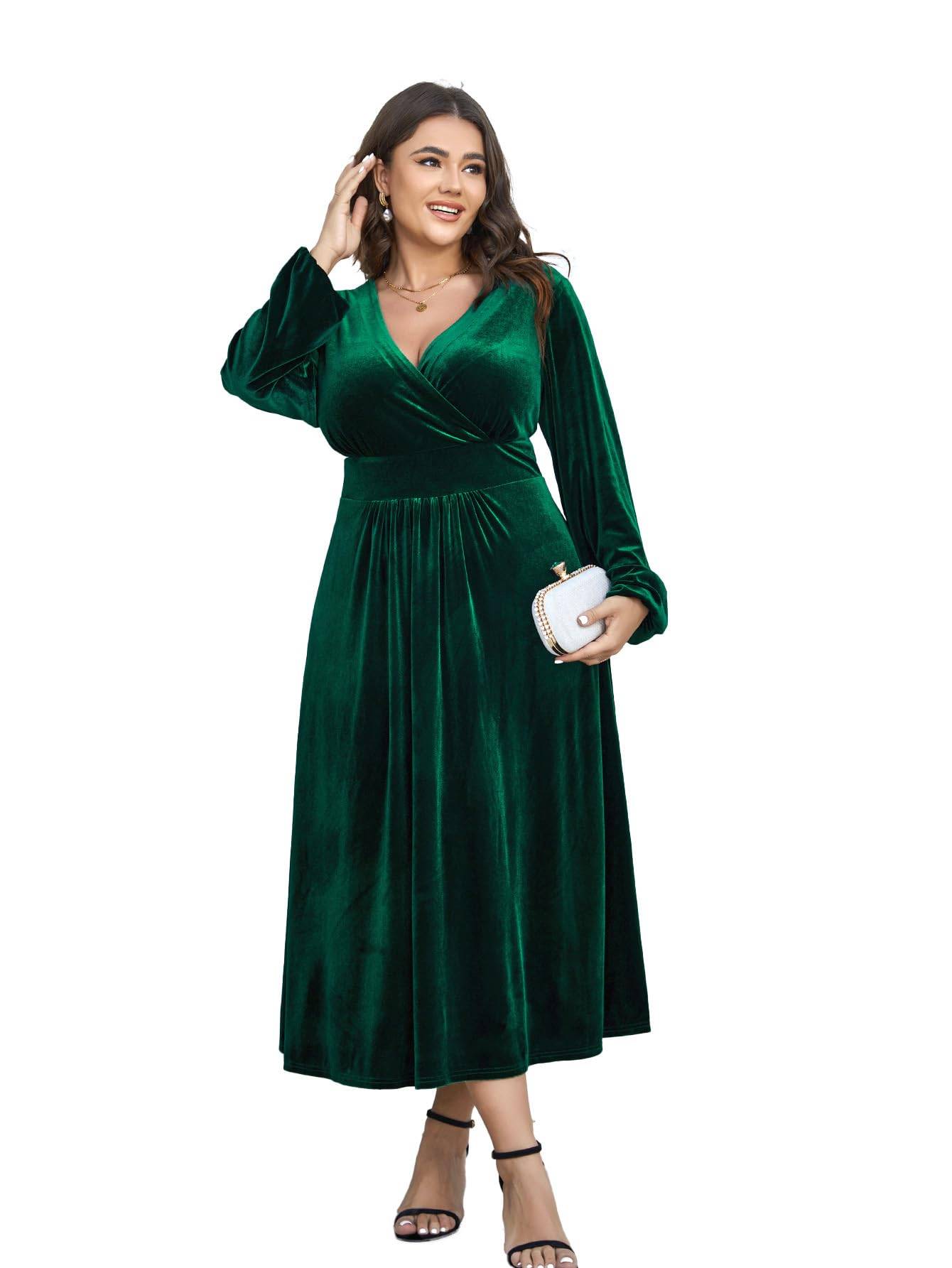 Women Plus Size Maxi Dress Wrap V Neck Dress