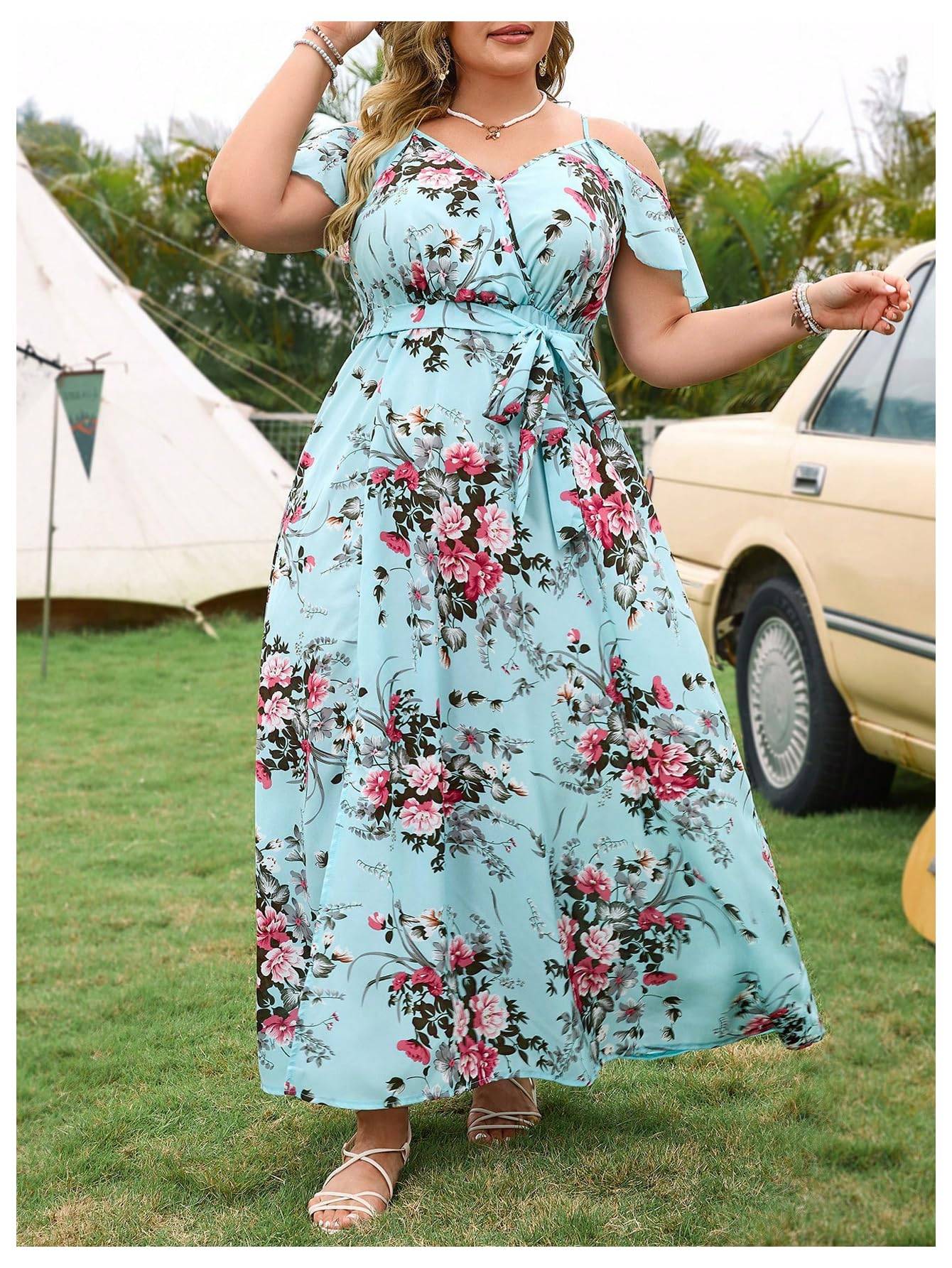 Women's Plus Size Short Sleeve Long Dress