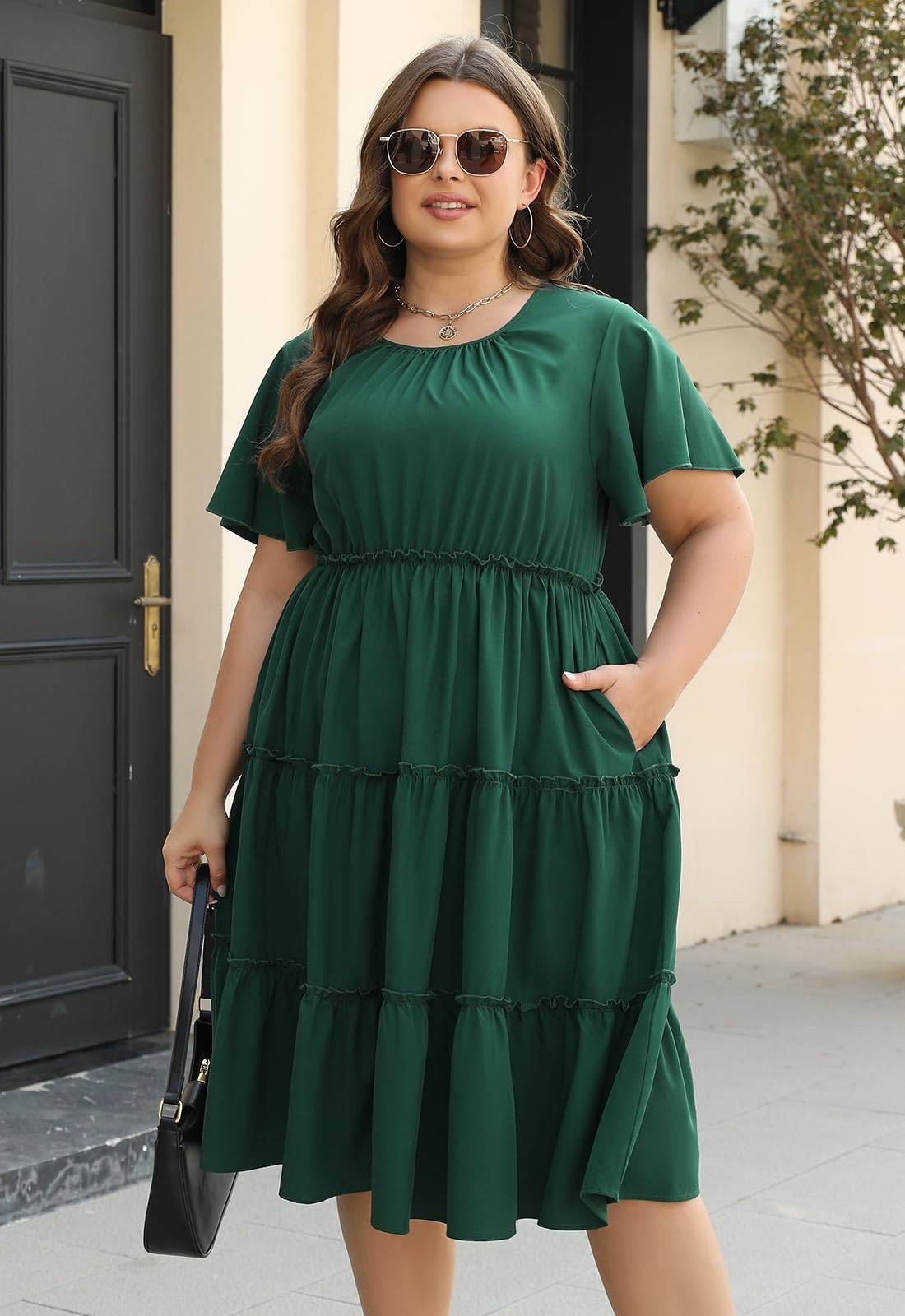 Women Plus Size Summer Midi Dress with Pocket