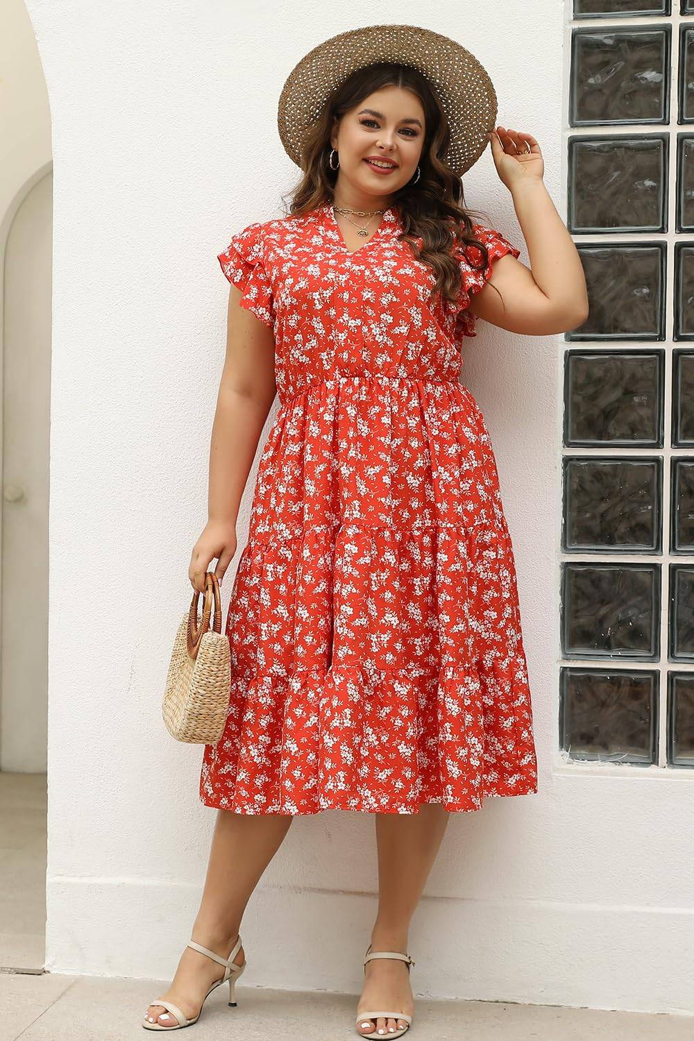 Plus Size Midi DressesWomen Boho Floral Dress