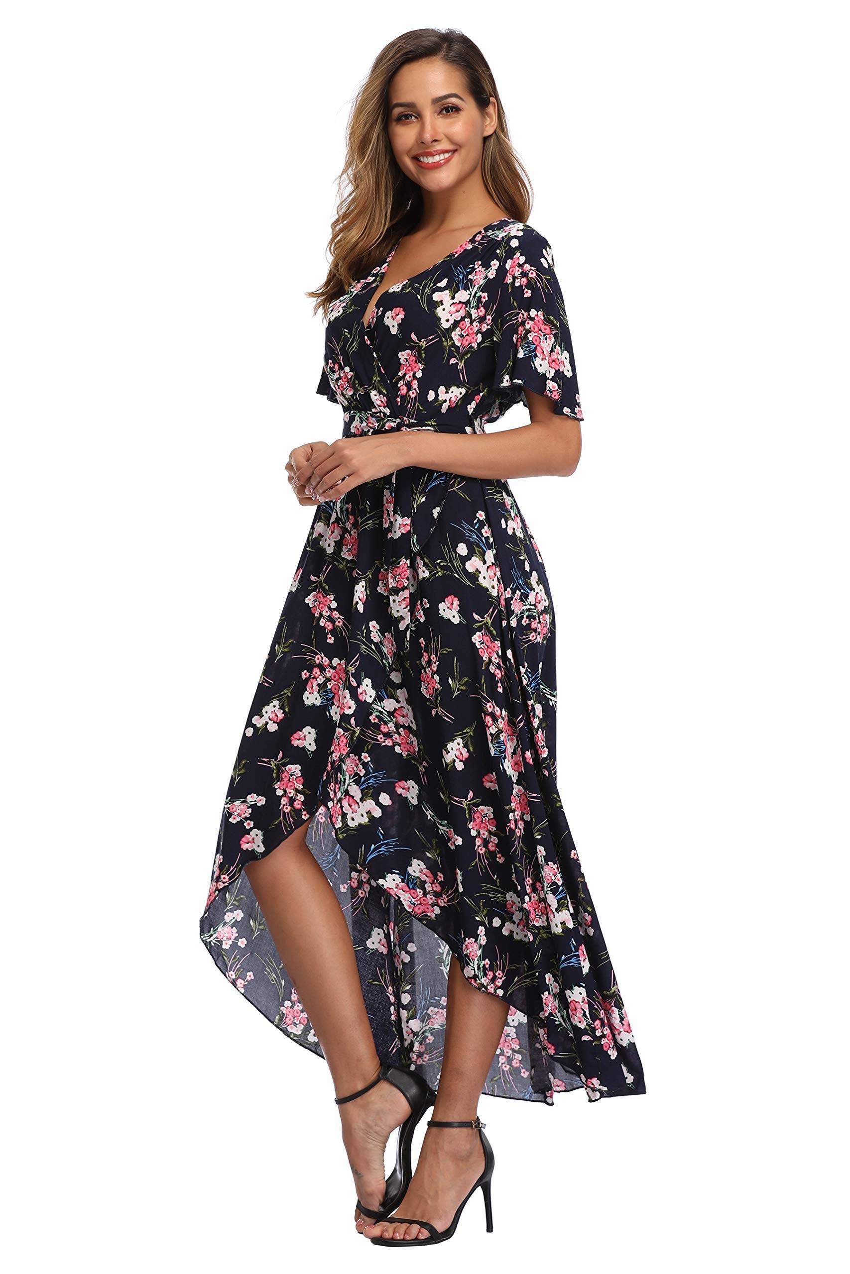 Women's Wrap V Neck Floral Summer Dresses Maxi