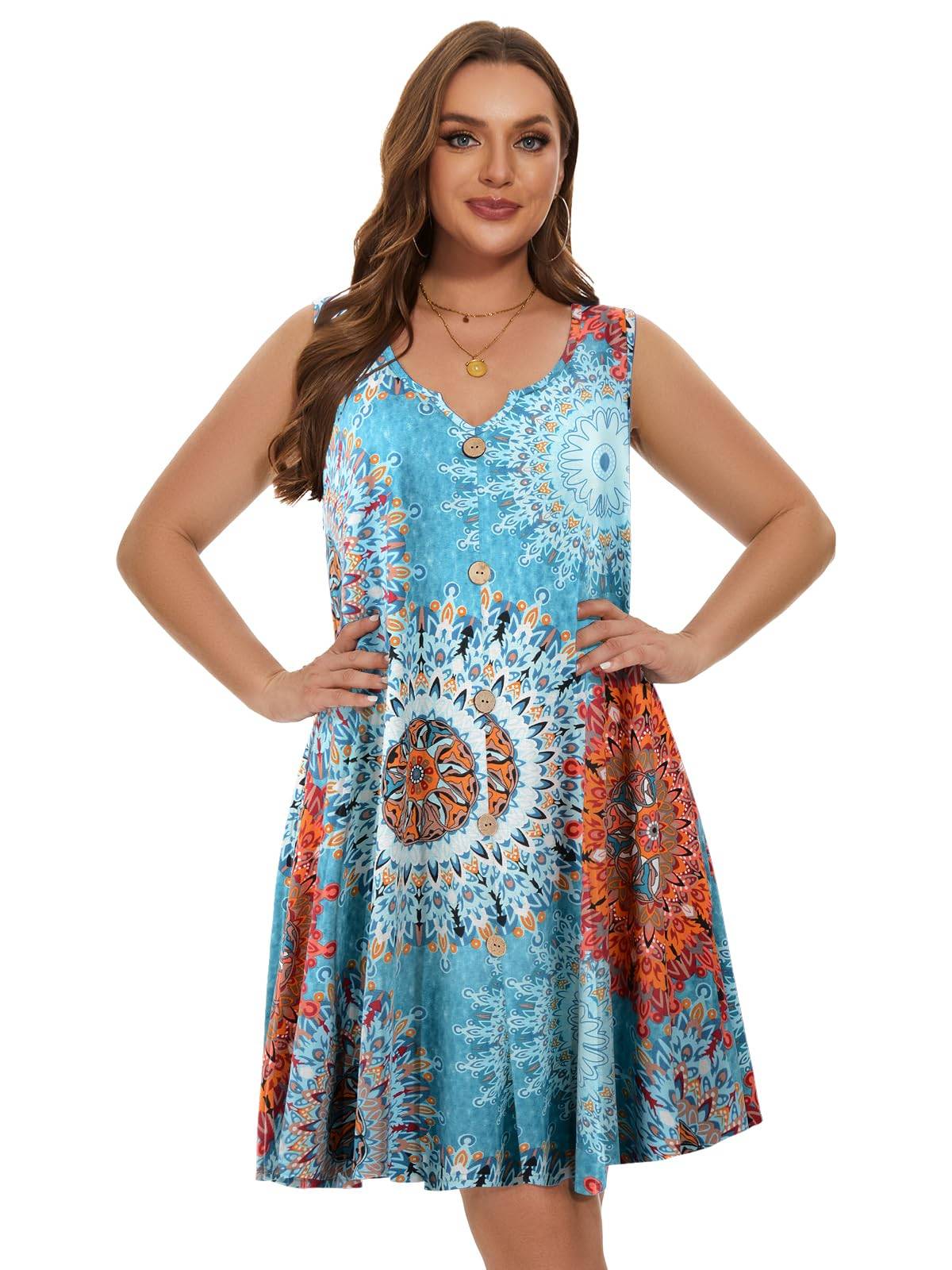 Women Plus Size A Line Sundresses Midi Dress