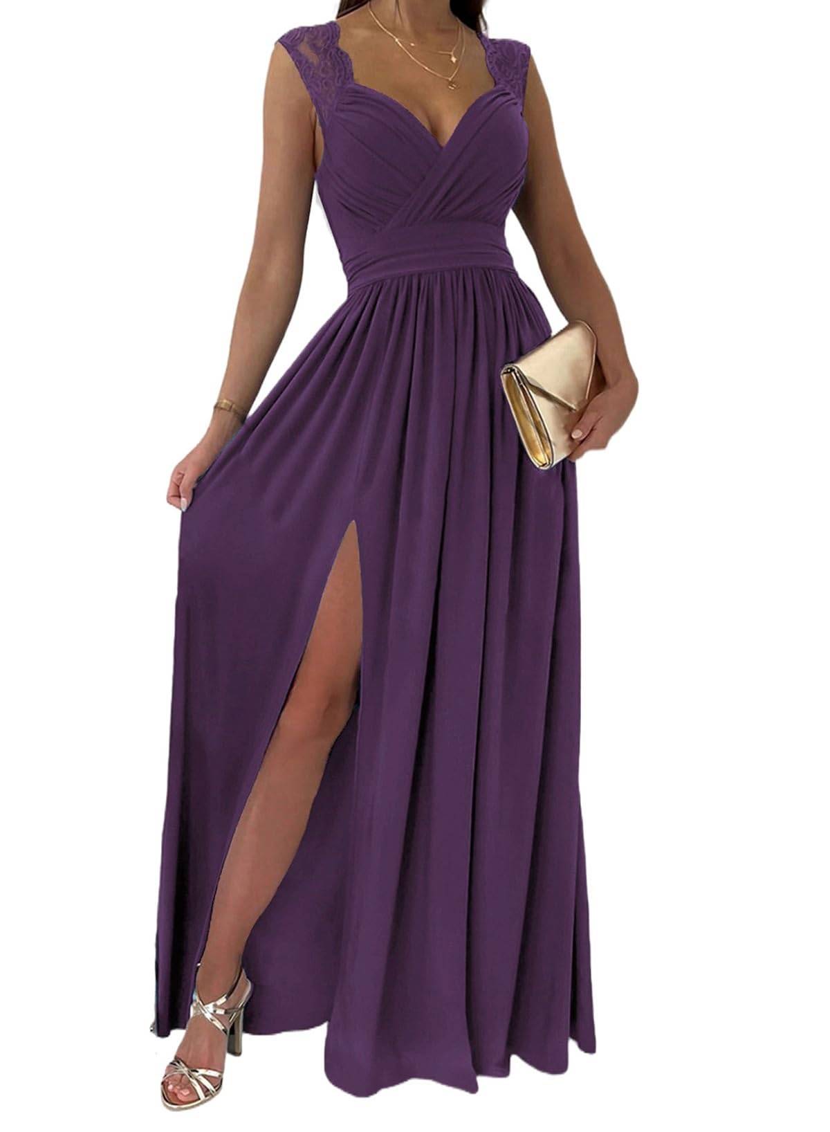 Womens Wrap V-Neck Sexy Wedding Guest Maxi Dresses