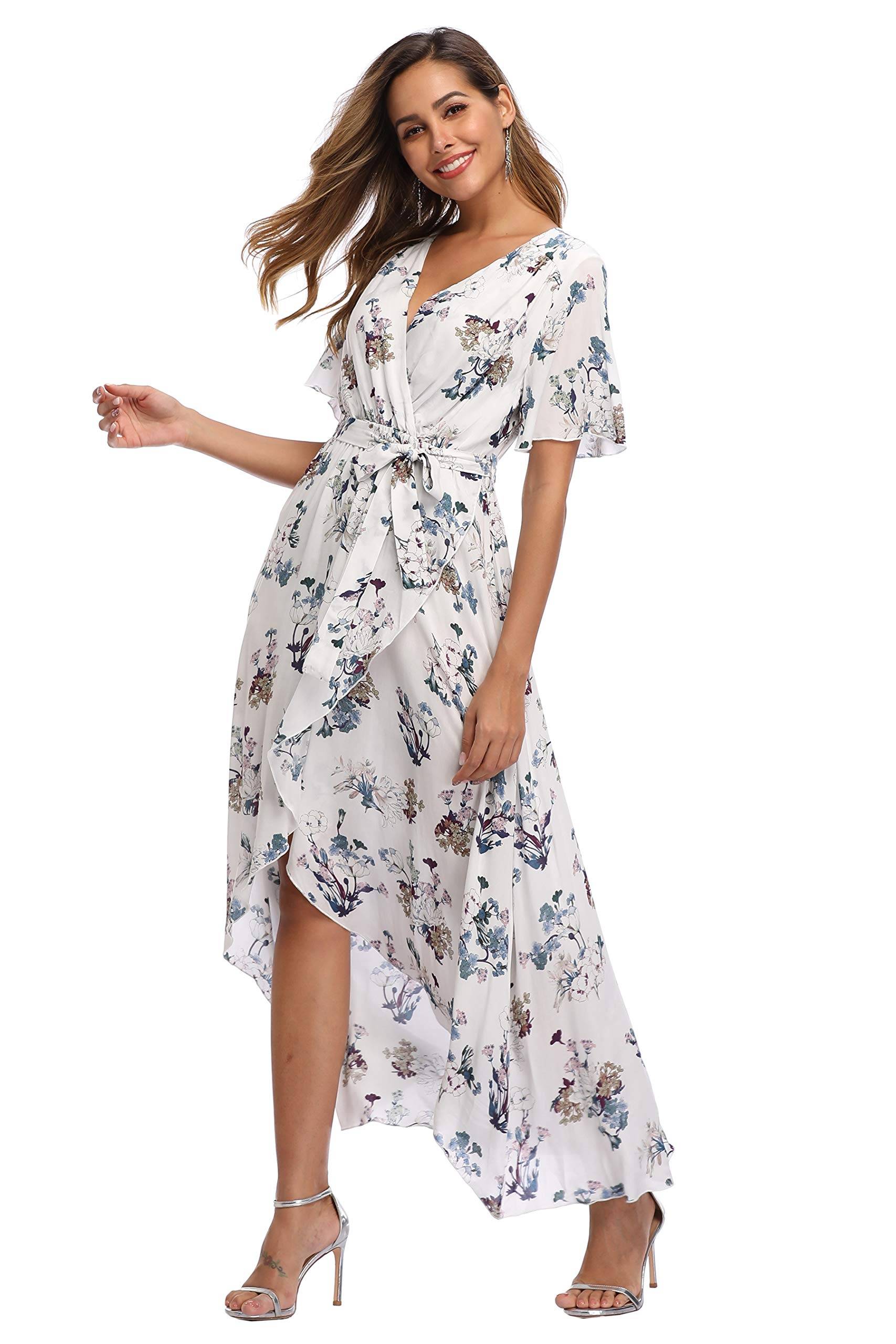 Women's Wrap V Neck Floral Summer Dresses Maxi