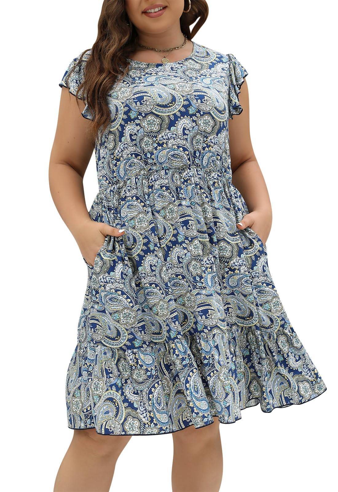 Plus Size Dresses Women Boho Floral Midi Dress