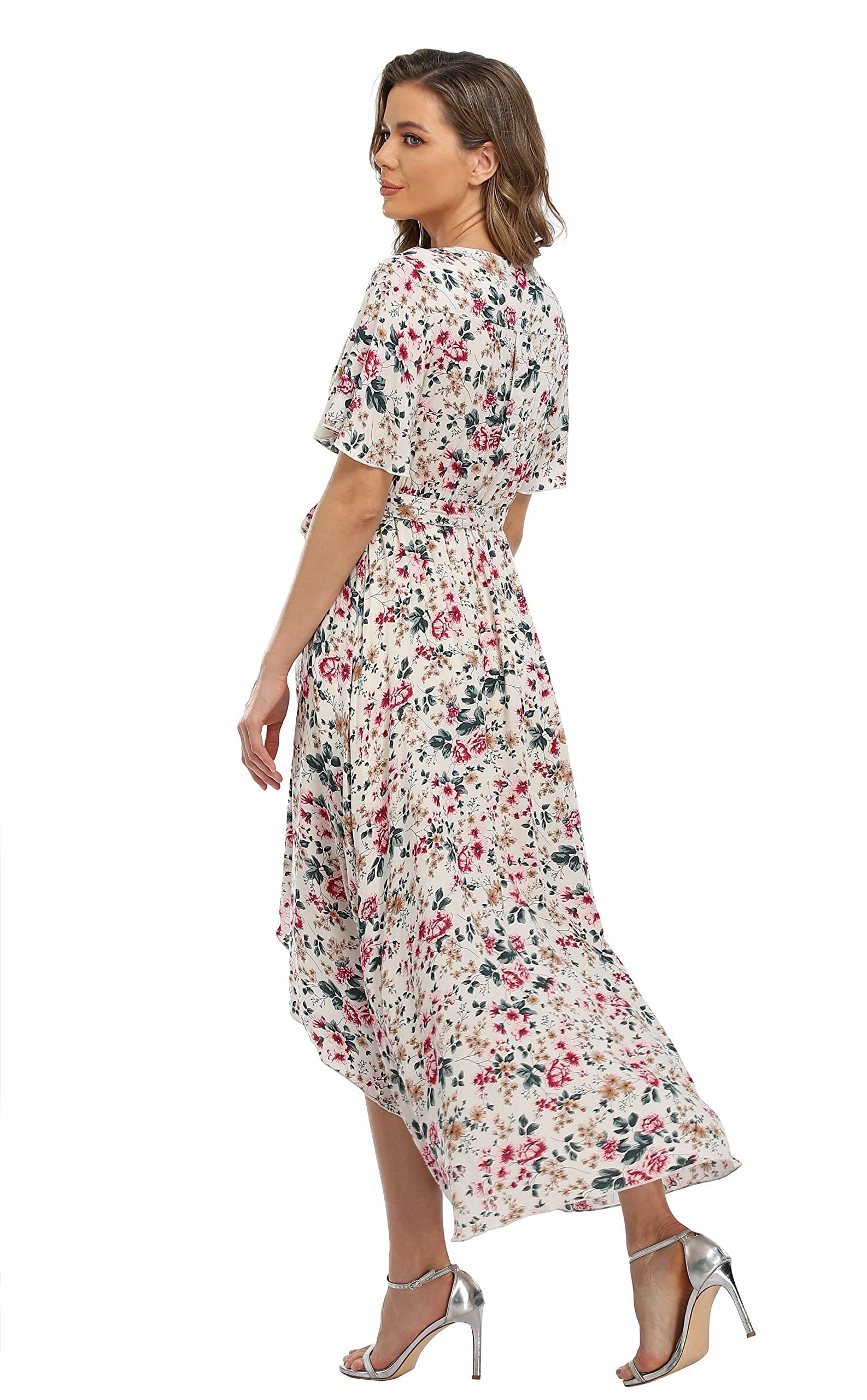 Women's Wrap V Neck Floral Summer Dresses Maxi