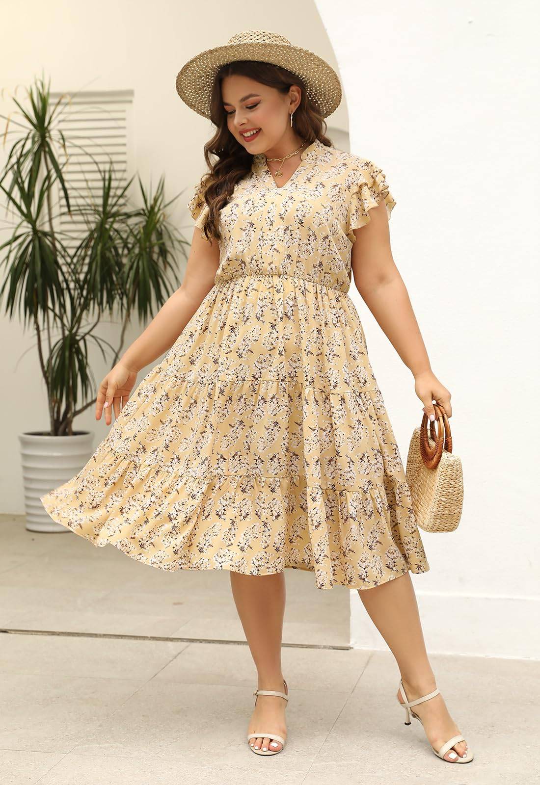 Plus Size Midi DressesWomen Boho Floral Dress