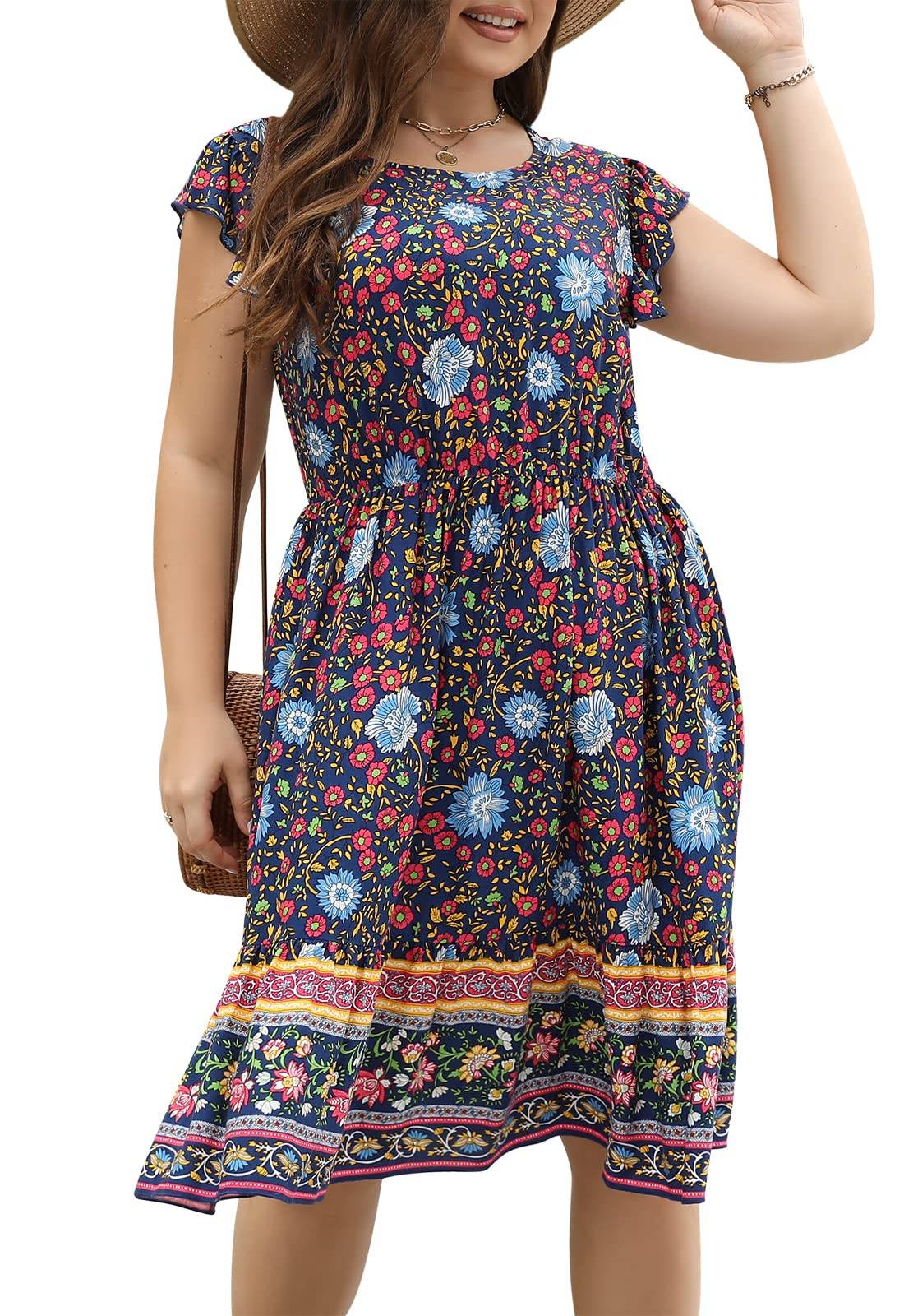 Plus Size Dresses Women Boho Floral Midi Dress