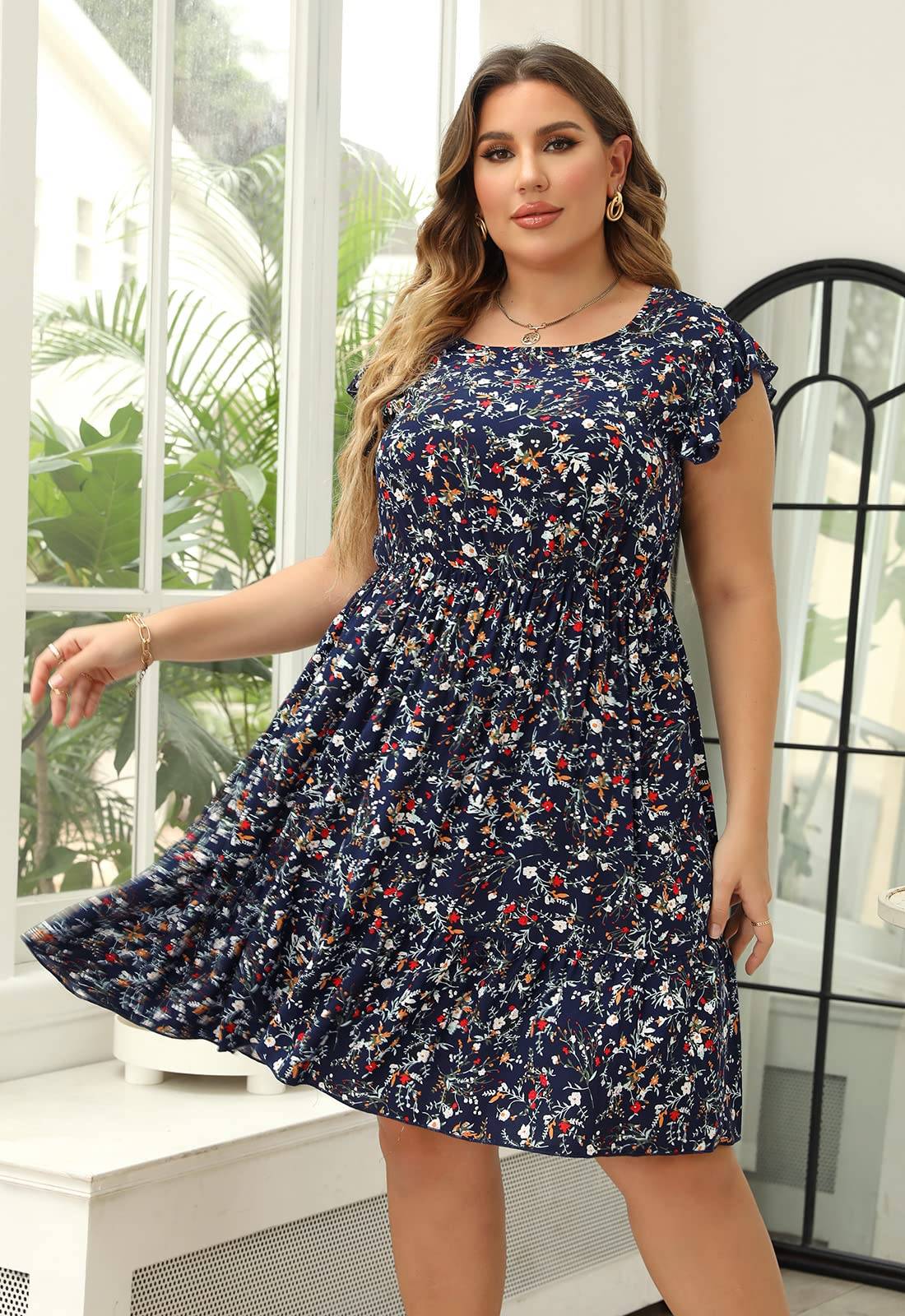 Plus Size Dresses Women Boho Floral Midi Dress