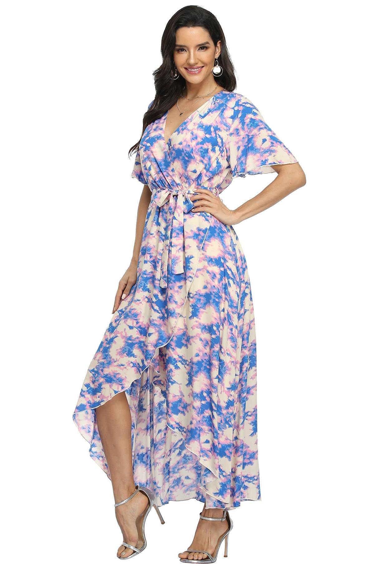 Women's Wrap V Neck Floral Summer Dresses Maxi