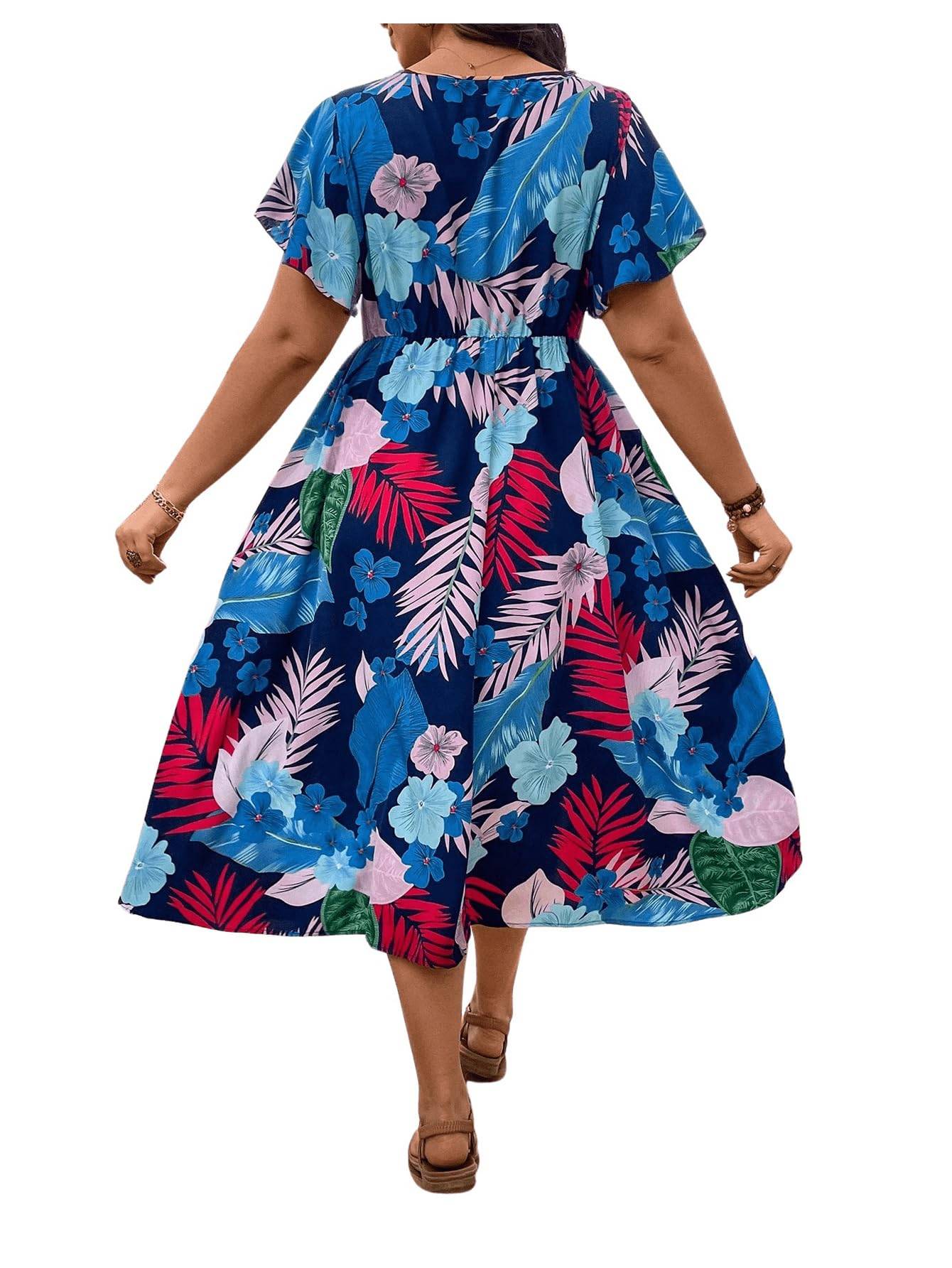 Women's Plus Size Boho Floral V Neck A Line Dress