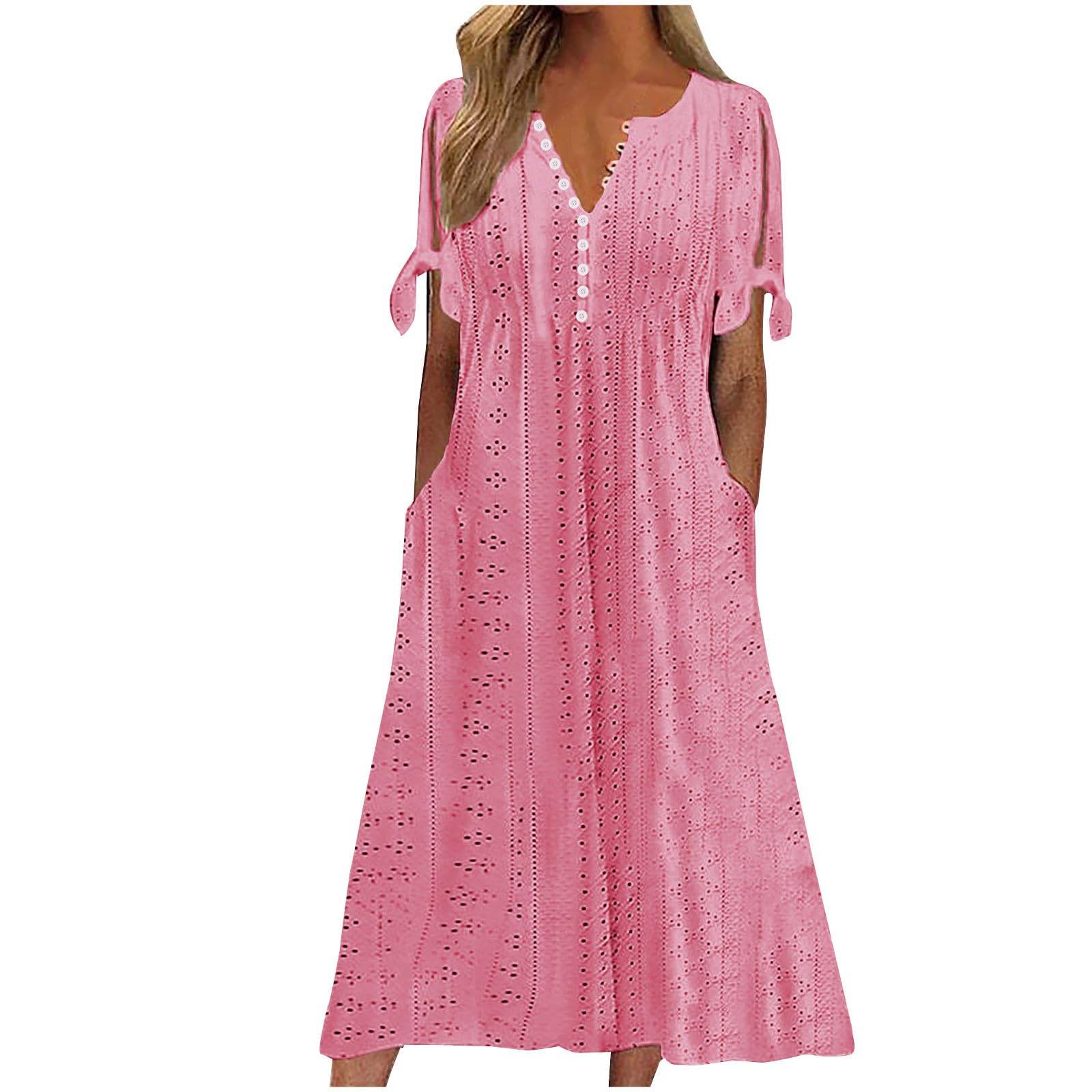 Womens Maxi Long Dress Boho V Neck Pockets Dresses